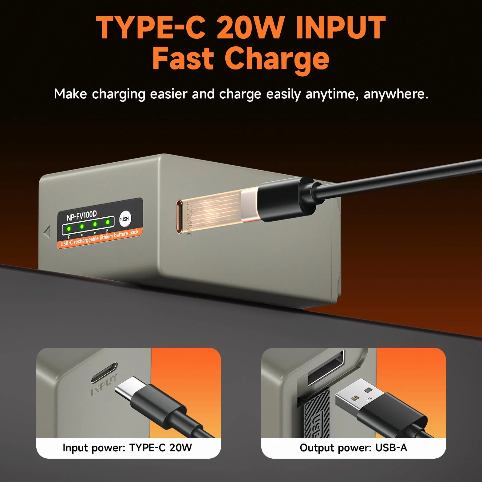 NP-FV100 USB-C batteria 4590mAh 2 pezzi per Sony NP-FH100 FH90 FH70 FH60 HDR-CX455 CX675 CX290 CX330 CX380 CX430V CX580V CX760V CX900 PJ540 PJ580V PJ670 PJ710V PJ 7 60V PV790V PJ810