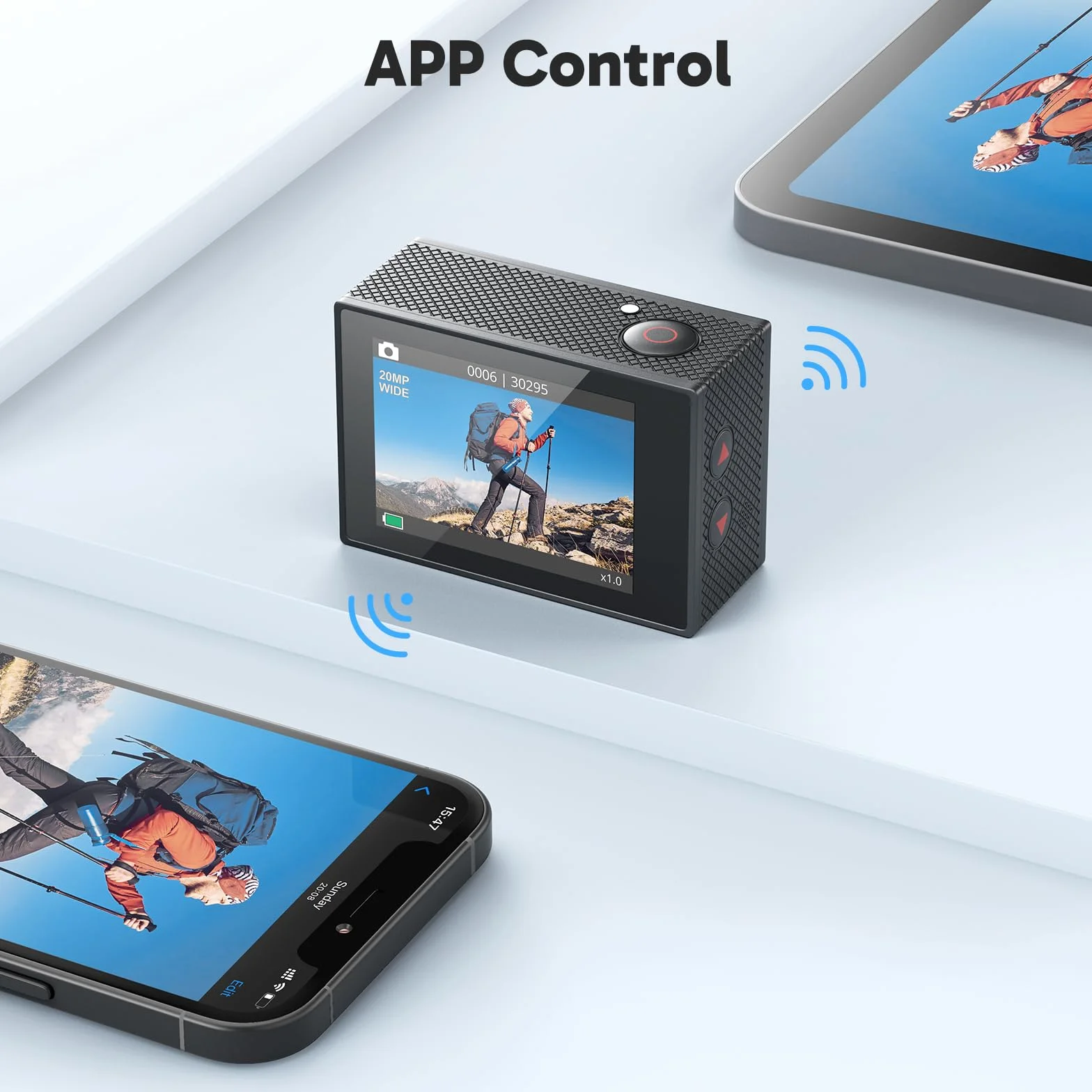 AKASO EK7000 Action Cam 4K, Fotocamera Subacquea WiFi 20MP, Impermeabile 30M, Microfono Esterno Compatibile, Telecomando, 2 Batterie 1050 mAh, Accesorios Multiples per Bicicletta Casco Sci Surf