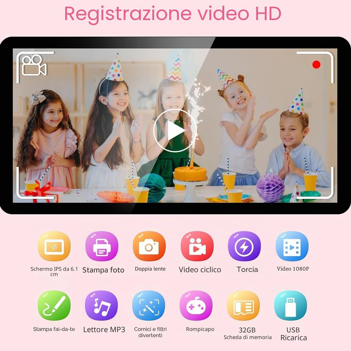 ASTGMI Macchina Fotografica Bambini Istantanea, 2,4 Pollici 1080P Fotocamera Bambini Selfie con Carta da Stampa e 32GB Scheda, Giocattolo Regalo di Natale Bambino e Bambina 3 4 5 6 7 8 Anni (Rosa)