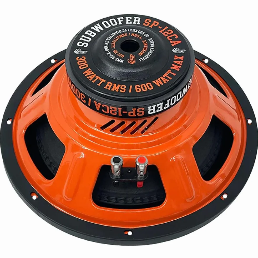 KIT SET PER SP AUDIO SP-12CA, 1 subwoofer da 30 cm 300 mm 12" di diametro, 300 watt rms 600 watt max, 4 ohm, 92,1 db spl, singola bobina, per auto, 1 pezzo + accessori omaggio