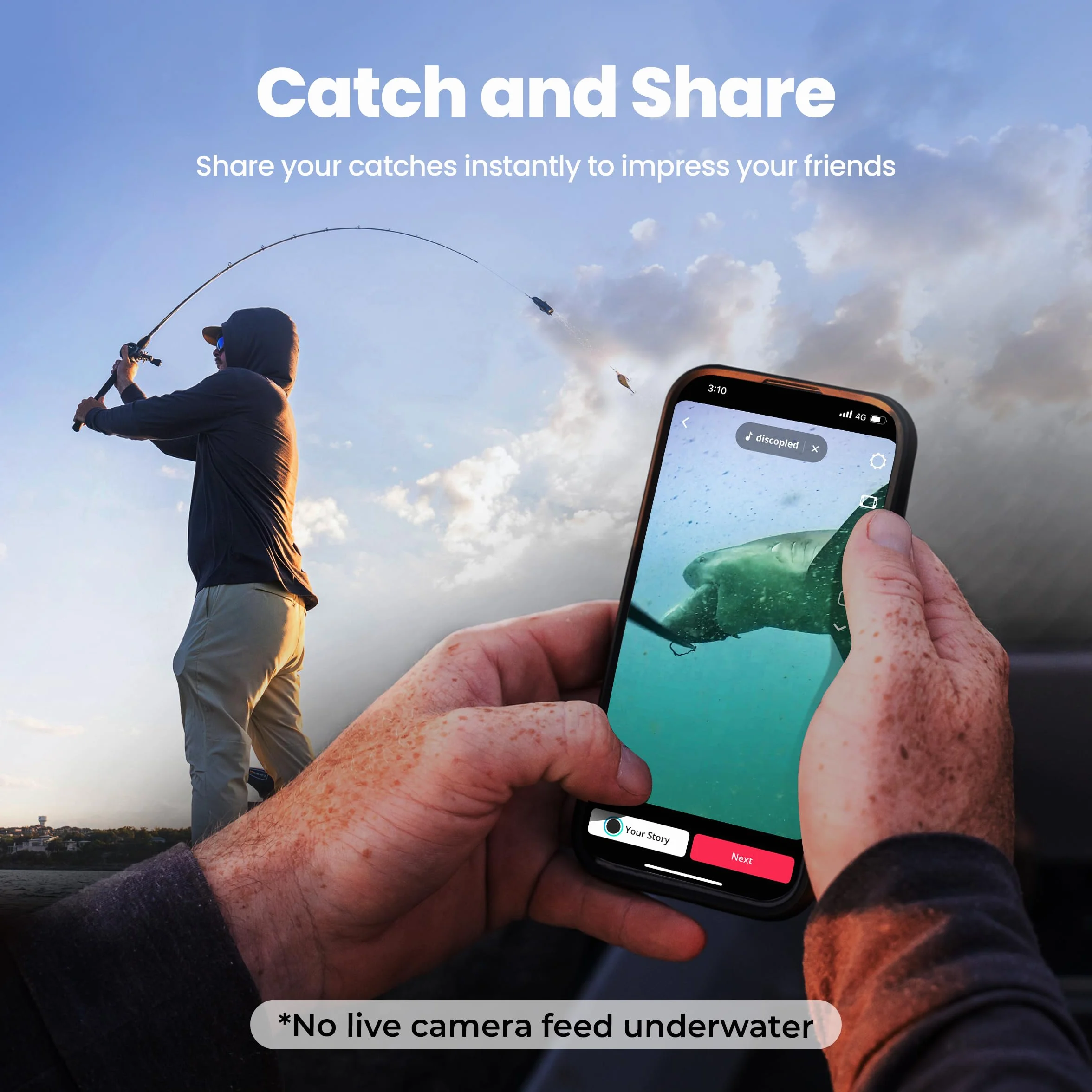 Fishing CamX - Telecamera da pesca / Finder/CanFish, HD 1080P e 136° ultra-grandangolare, impermeabile ROV da 1080 m, rilevamento del movimento, registrazione intelligente segmentata, ricarica