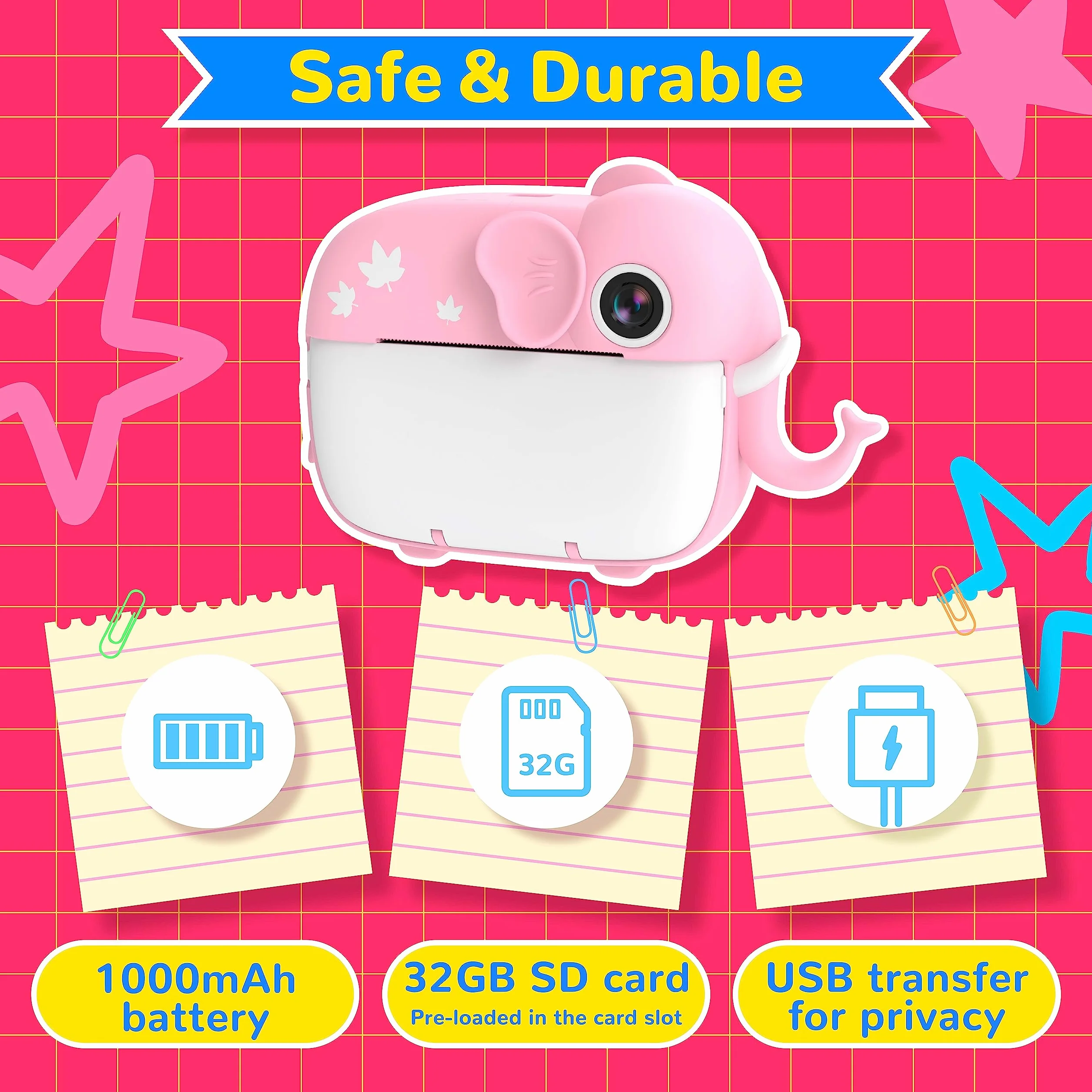 TIATUA Macchina Fotografica Bambini Istantanea, 20MP/1080P HD Videocamera, videocamera istantanea senza inchiostro con 32GB Scheda, Regalo per Bambini dai 3-12 Anni