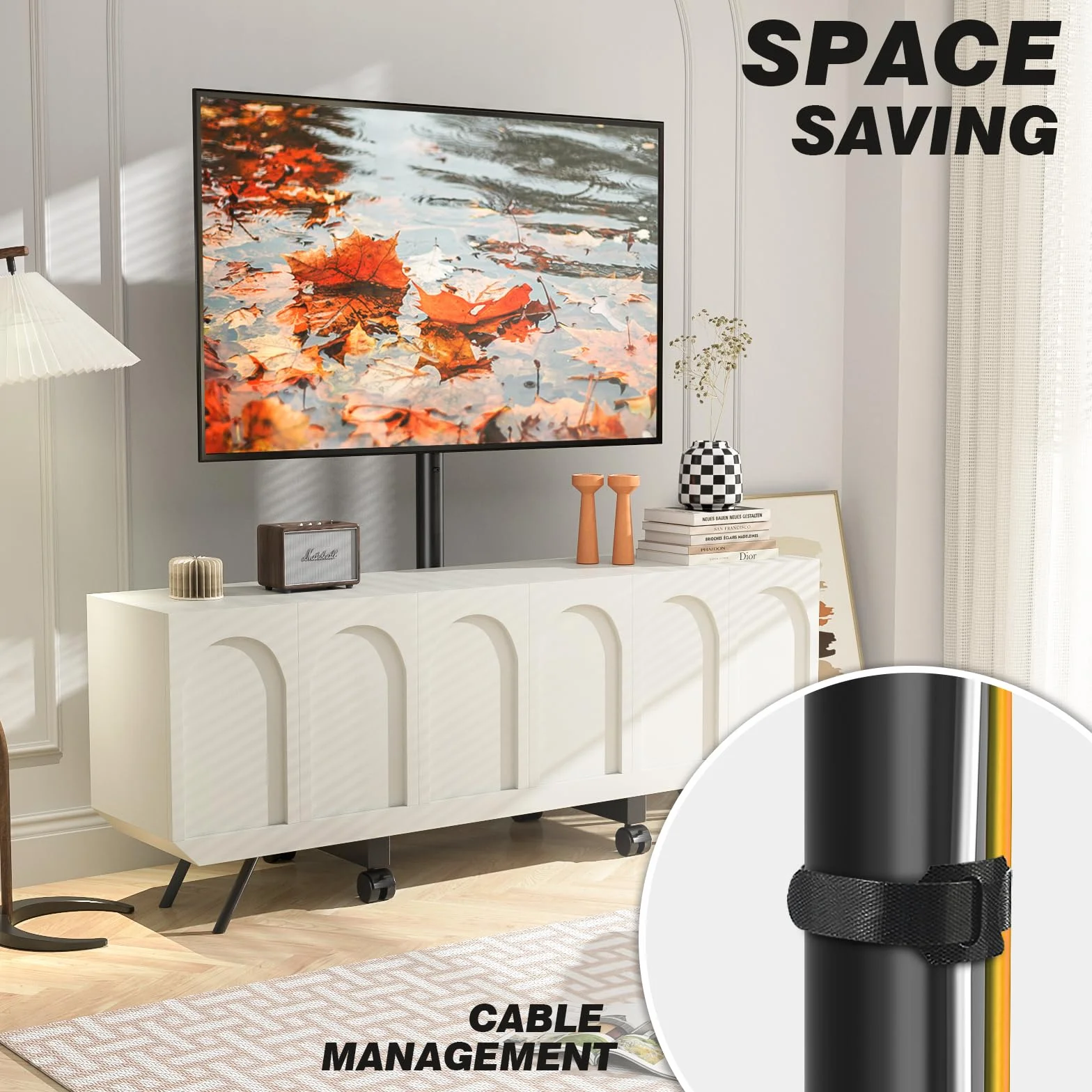 TVON Porta TV con Ruote Per Schermi Plasma/LCD/LED 13-50 Pollici, Girevole Supporto TV da Pavimento Regolabile in Altezza Carrello con Ruote Fino a 20 kg, Max. VESA 200 x200 mm, Nero
