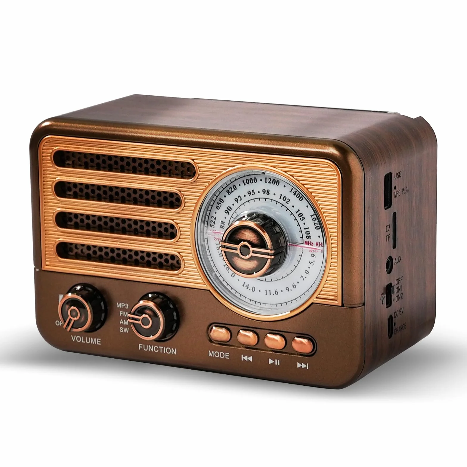 Radio a transistor retrò Radio AM FM SW DAB DAB+ a batteria, piccola radio portatile ricaricabile supporto scheda TF/Aux/lettore MP3 USB
