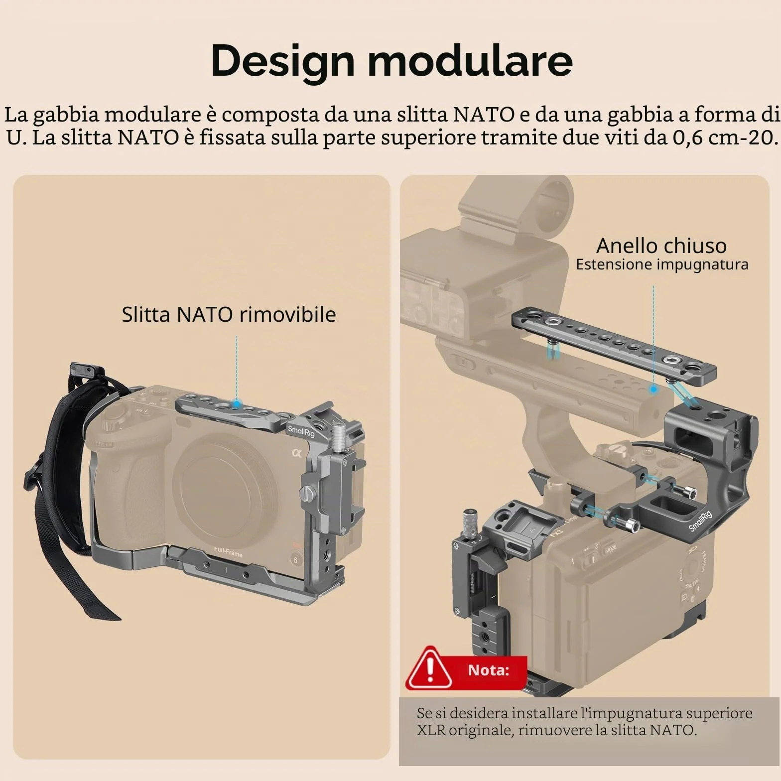 SMALLRIG FX3/FX30 HawkLock Quick Release Cage Kit per Sony FX3 / FX30 con Estensione Maniglia XLR, Cinturino da Polso e Morsetto per Cavi per HDMI, QR NATO Rail/Piastra QR per Arca - 4771