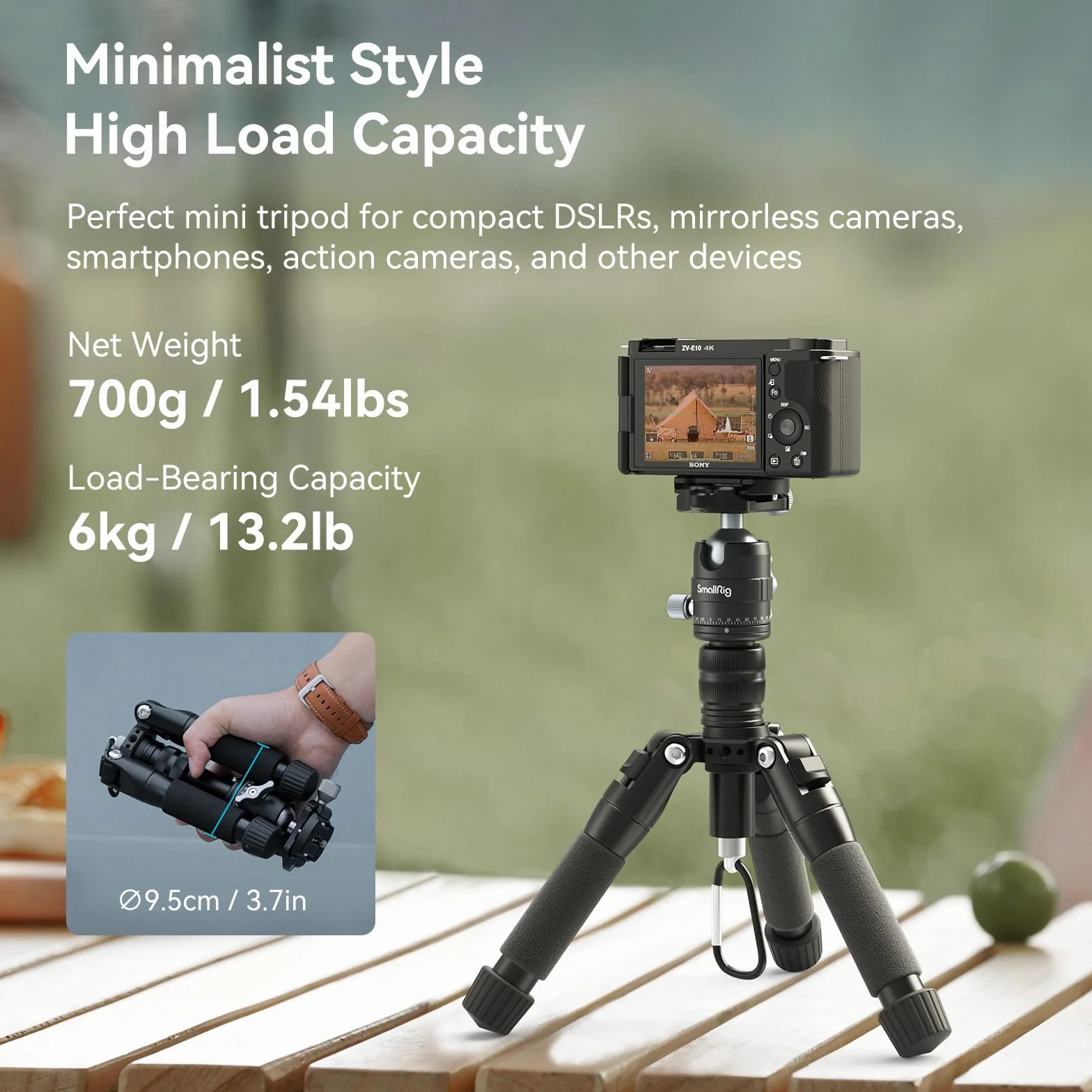 SMALLRIG Mini Treppiede in Alluminio da 20 pollici/ 52 cm, Treppiede da Tavolo con Testa a Sfera a 360°, Treppiede da Tavolo Compatto per Videocamera DSLR, Carico Fino a 13 Libbre/6 kg - 4289