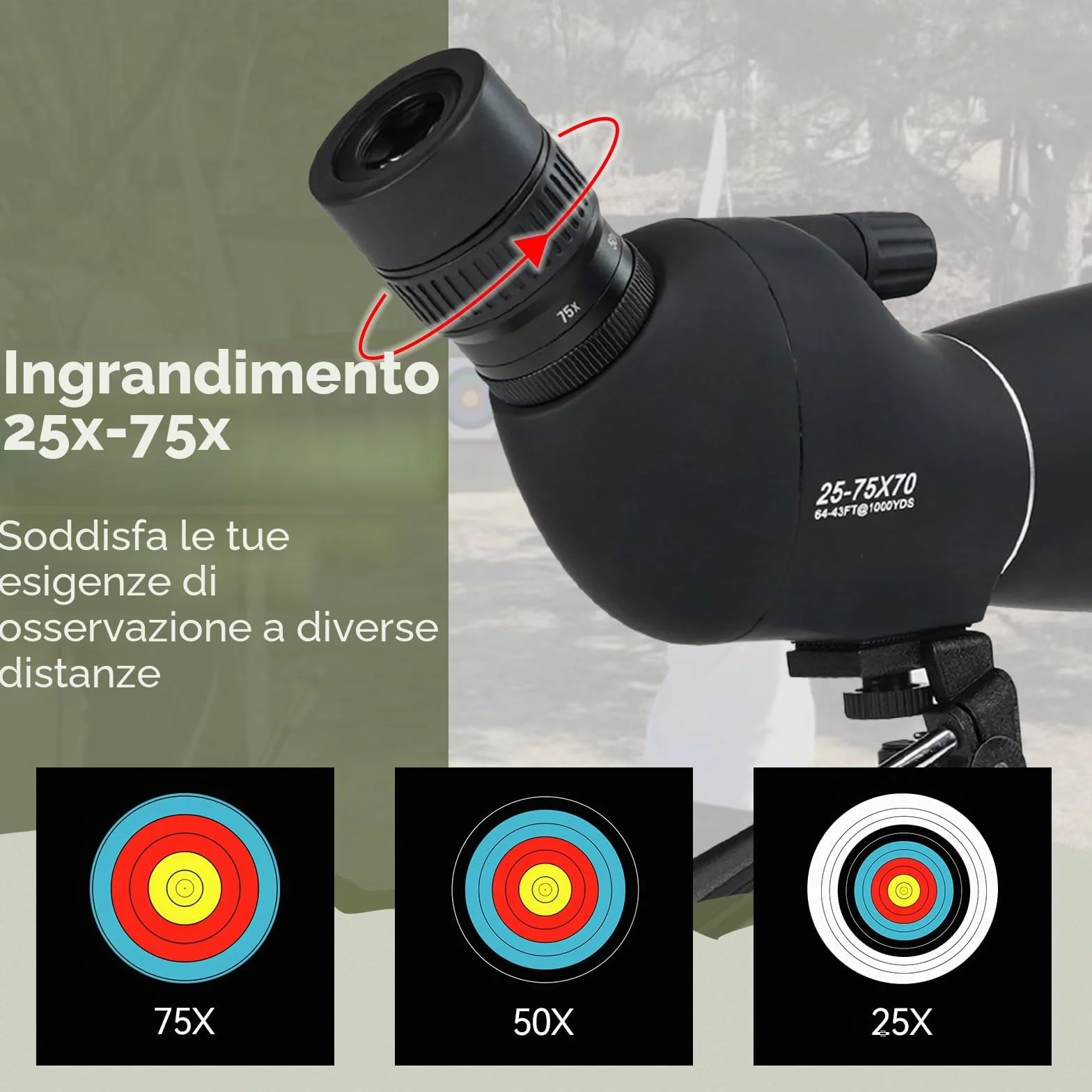Svbony SV28PLUS Cannocchiale con Treppiedi Smartphone Adapter, 25-75x70mm con A5 Rosso Bordeaux FMC BAK4 IP65, Telescopi Spotting Scope per Adulti tiro a segno Tiro con l'arco Birdwatching