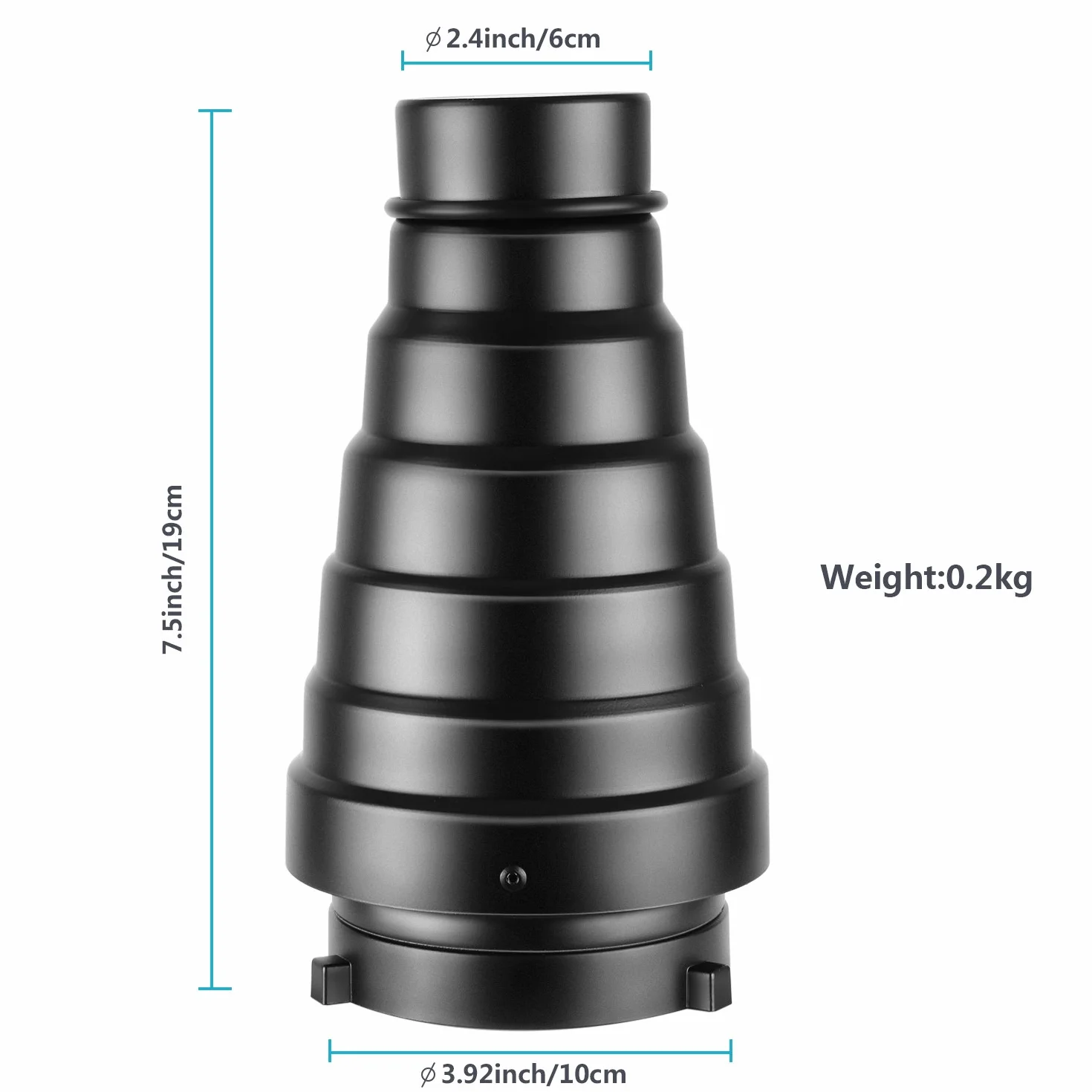 Neewer Kit Medio Alloy Snoot in Lega di Alluminio con Griglia a Nido d'Ape e 5 Pezzi Filtri Gel Colorati per Bowens Mount Studio Strobe Monoluce Fotografia Flash Luce