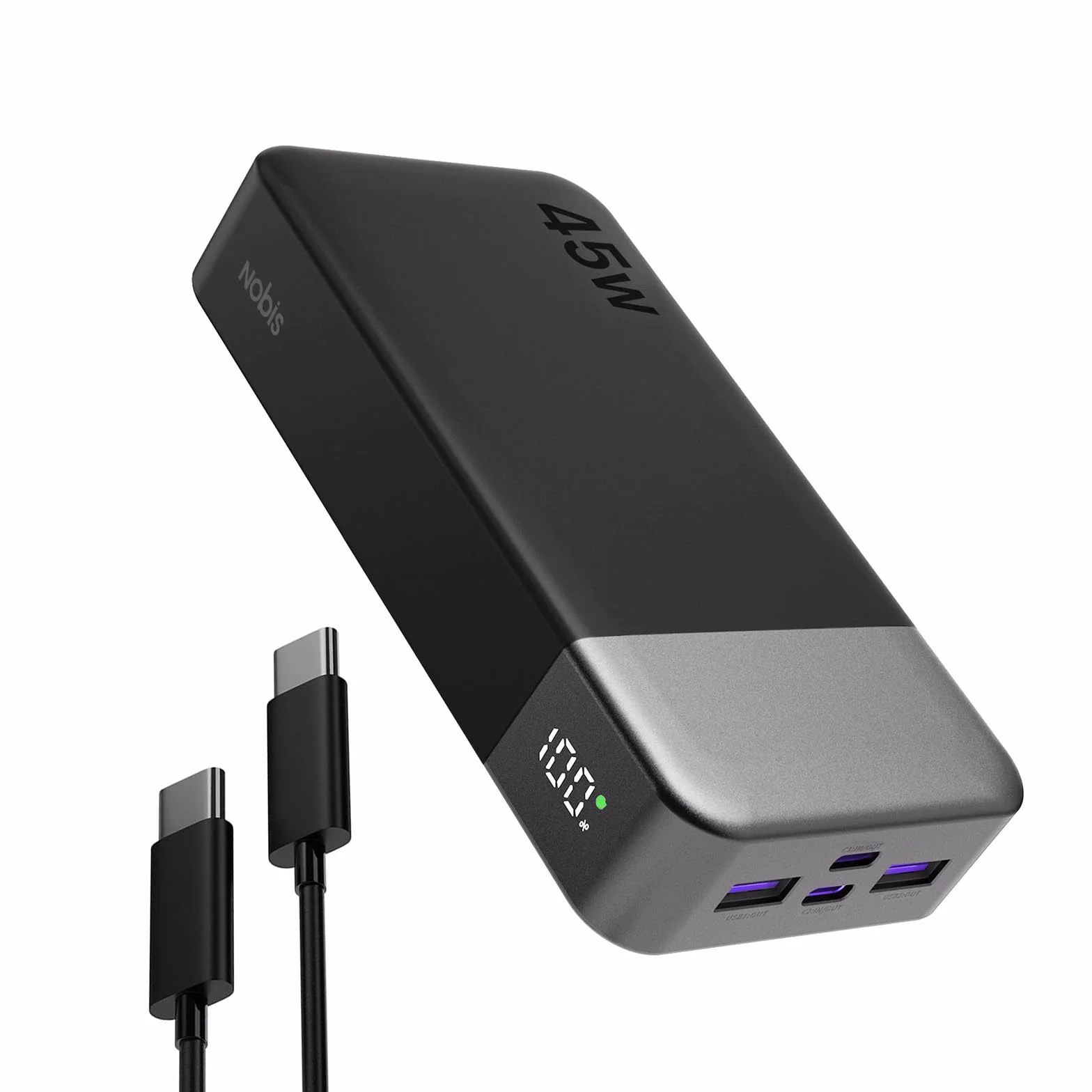 NOBIS Power Bank 20000mAh Powerbank 45 W Fast Charging Caricatore Portatile USB C In & Out, 4 Ports Portable Charger with LED Digital Display, Compatible with Phone 17 S25 (Nero)