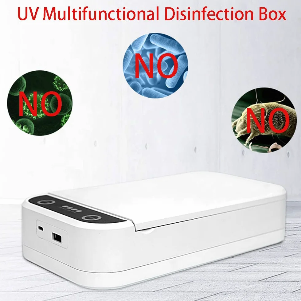 Scatola disinfettante UV per telefono con caricabatterie wireless, uccide batteri e virus, porta di ricarica USB, per maschere telefoniche e gioielli