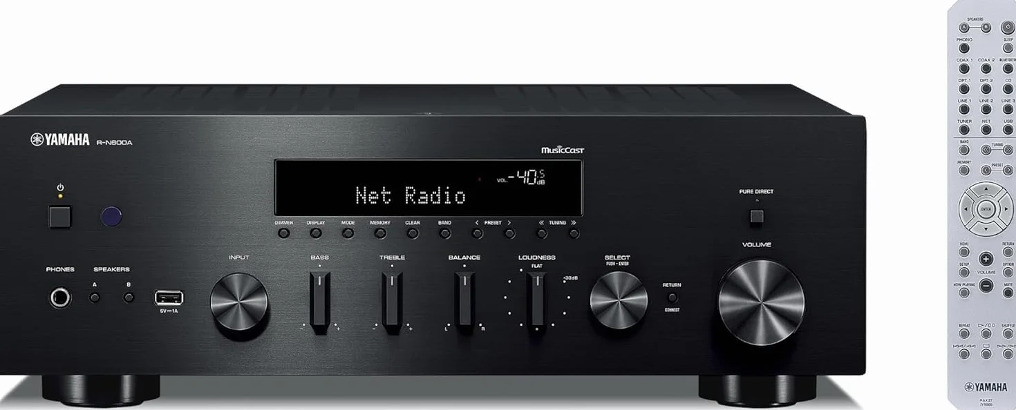 Yamaha R-N600A - Sintoamplificatore di rete Hi-Fi con MusicCast e Streaming Wireless, Audio ad Alta Risoluzione, DAC SABRE, Modalità Pure Direct, Nero