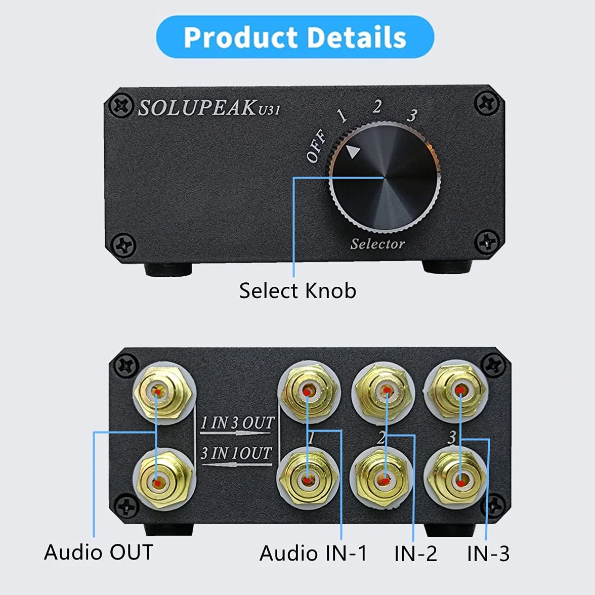 3 ways stereo audio switch selector box 3 IN 1 OUT