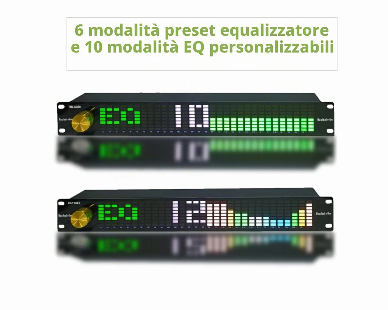 Decibelvibe TNZ SGE6 - Equalizzatore grafico audio con ingresso/uscita RCA-Jack 3.5, ingresso wireless tramite microfono integrato, ingresso USB e Bluetooth, preamplificatore audio per sistemi