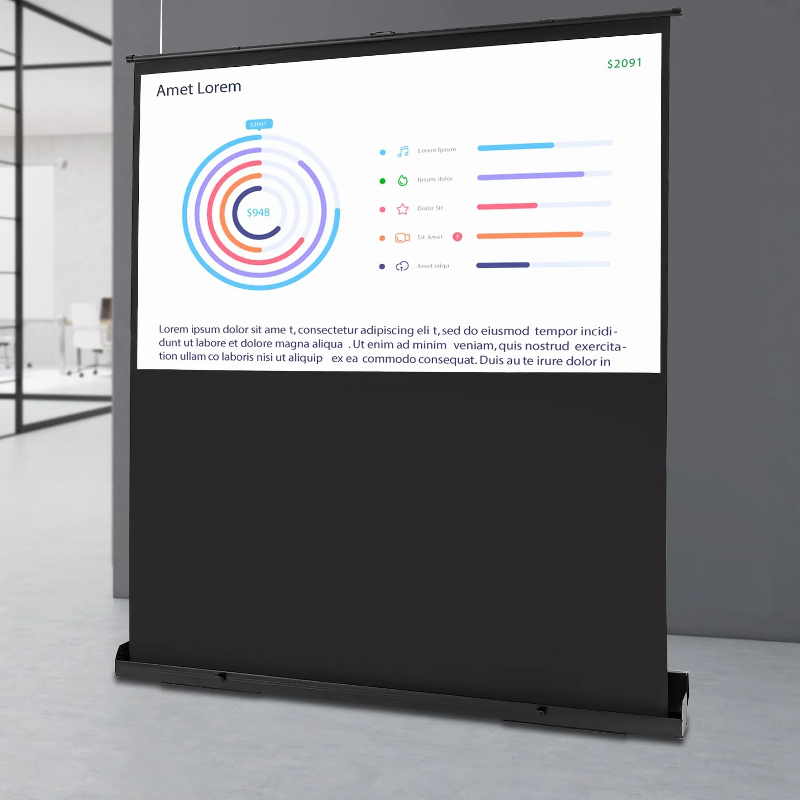 Schermo per proiezione, schermo per proiettore pull-up, schermo per proiezione portatile 4K e 8K Ultra High Definition, proiezione a ultra breve distanza possibile, schermo per proiettore per