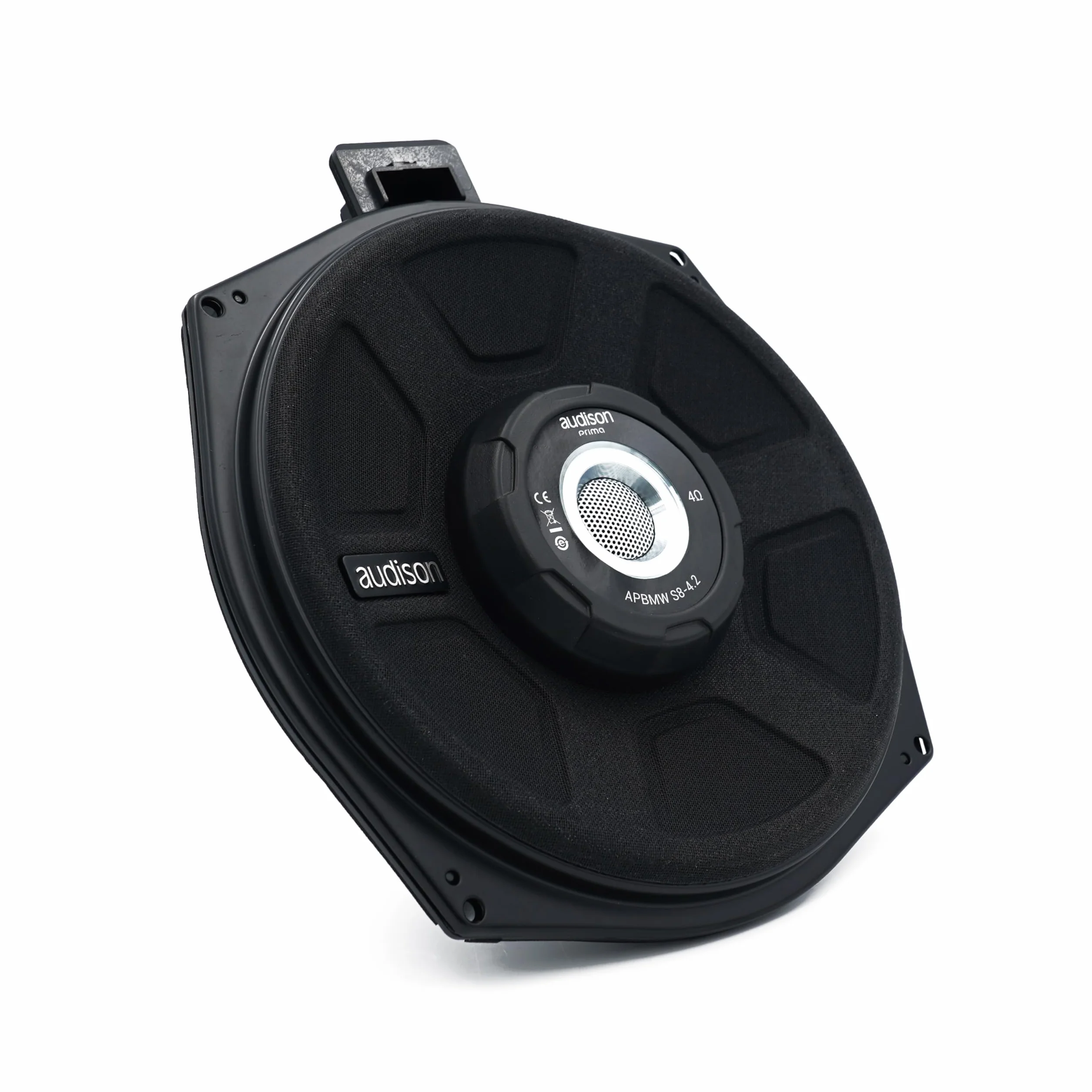 Audison APBMW S8-4.2 - Subwoofer slim da 200 mm per BMW e MINI con bobina singola 4 ohm, installazione sottosedile Plug & Play, potenza massima 300W