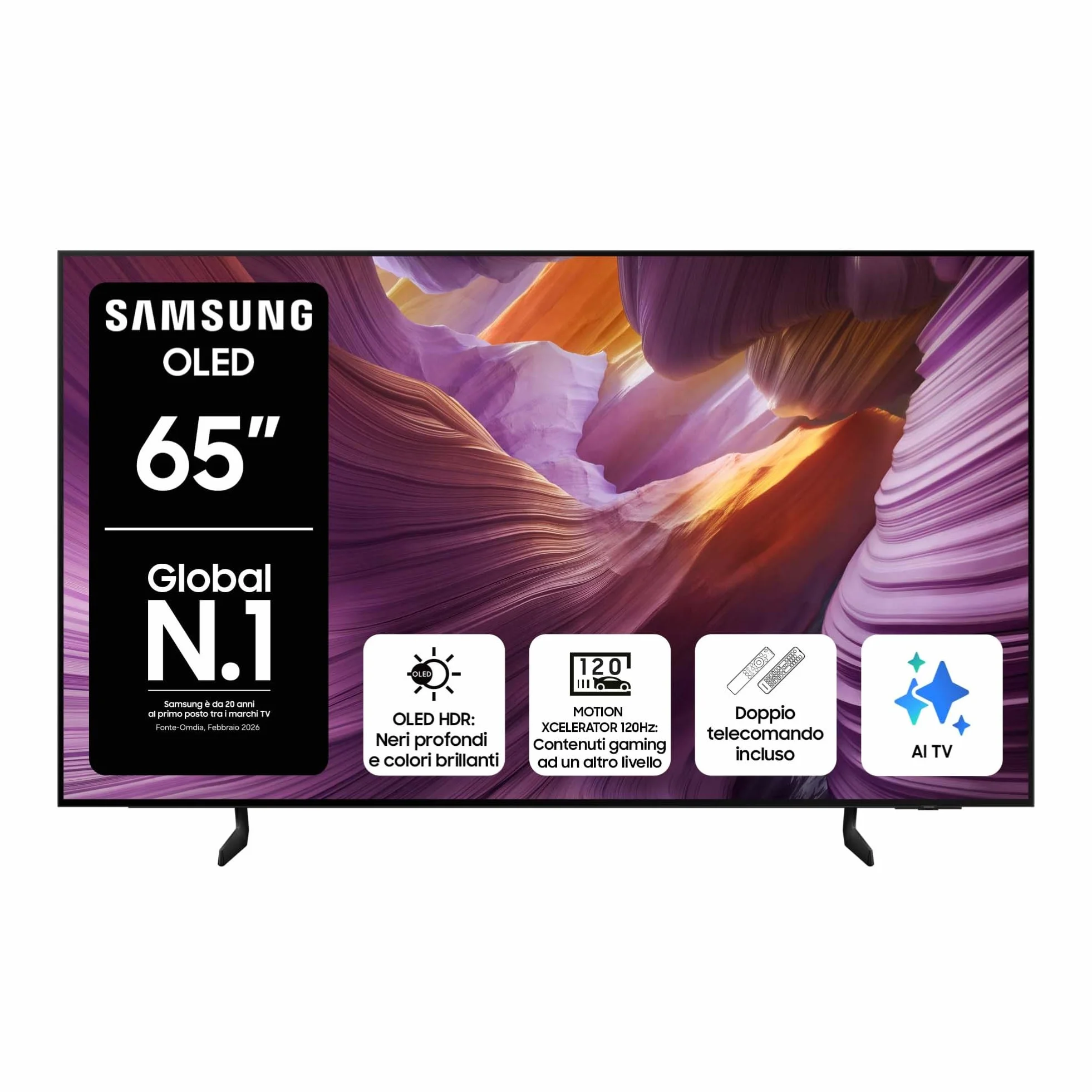 Samsung OLED 4K Vision AI Smart TV 65'' QE65S85FAEXZT, NQ4 AI Gen2 Processor, 4K AI Upscaling, Glare Free, Dolby Atmos & OTS Lite, Contour Design,PACCHETTO INTRATTENIMENTO, 2025