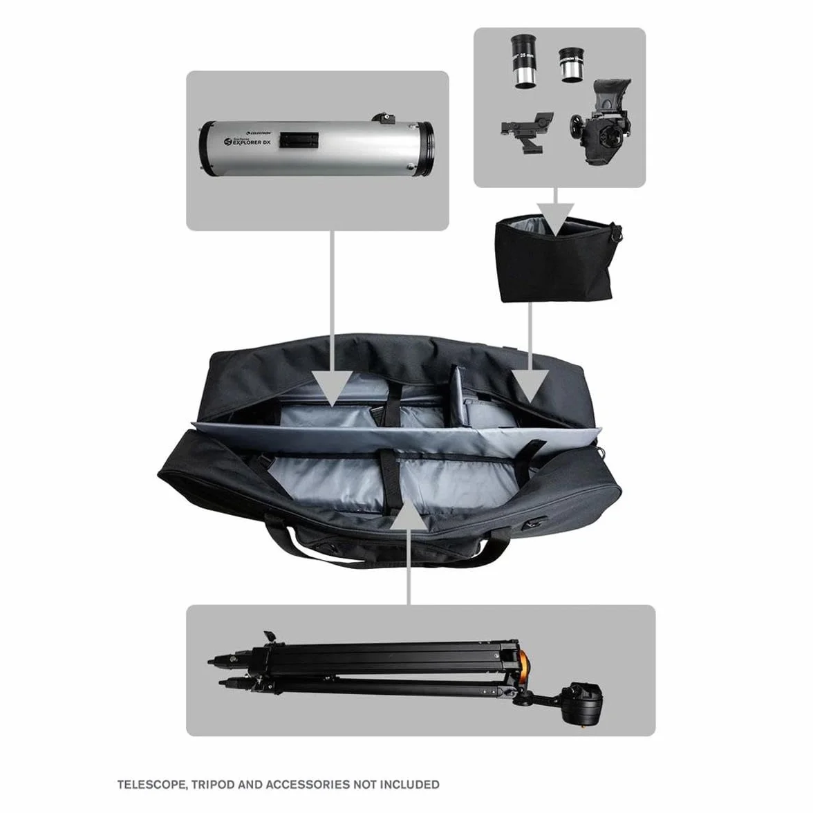 Celestron 94025 Sacca telescopio kit completo 40” – Custodia per conservazione e trasporto di telescopio, montatura, treppiede e accessori con pareti imbottite e sacca per accessori bonus, Nero