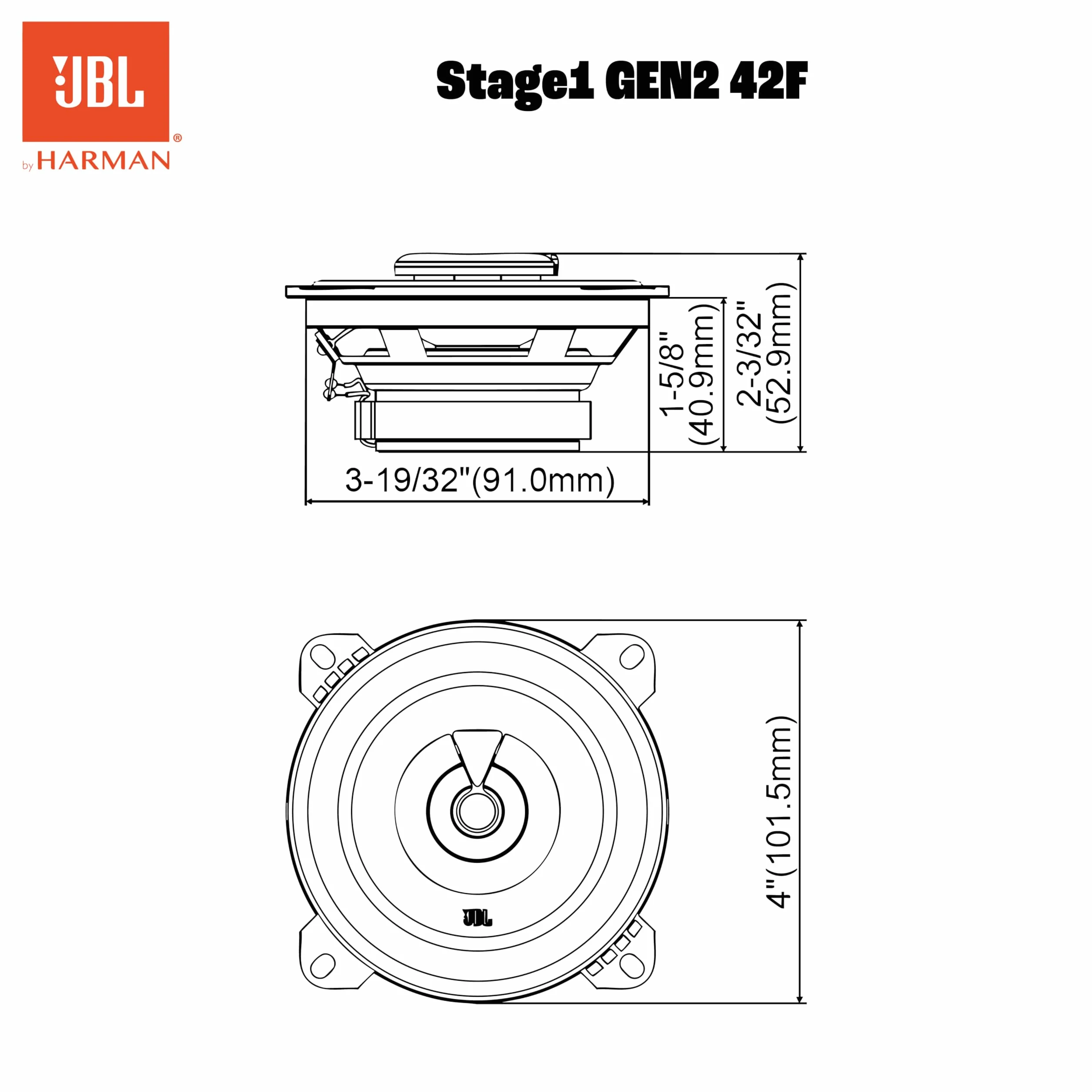 JBL Stage1 42F Altoparlante Auto Coassiale 100mm 4" con 40W RMS e 320W Max, sensibilità 88dB, risposta 85Hz–20kHz e impedenza 4 ohm per un audio nitido, uniforme e prestazioni sempre affidabili