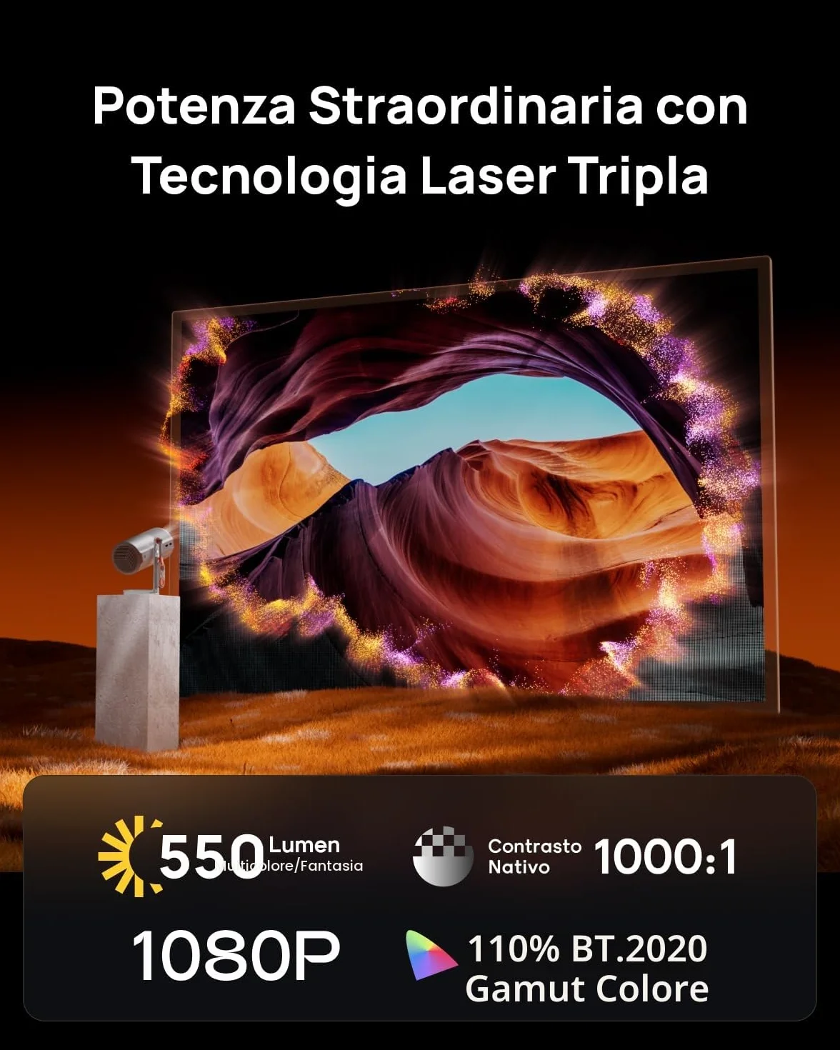 XGIMI MoGo 4 Laser Proiettore Portatile 550 Lumen ISO Supporto 360° Batteria Integrata Google TV Netflix Harman Kardon