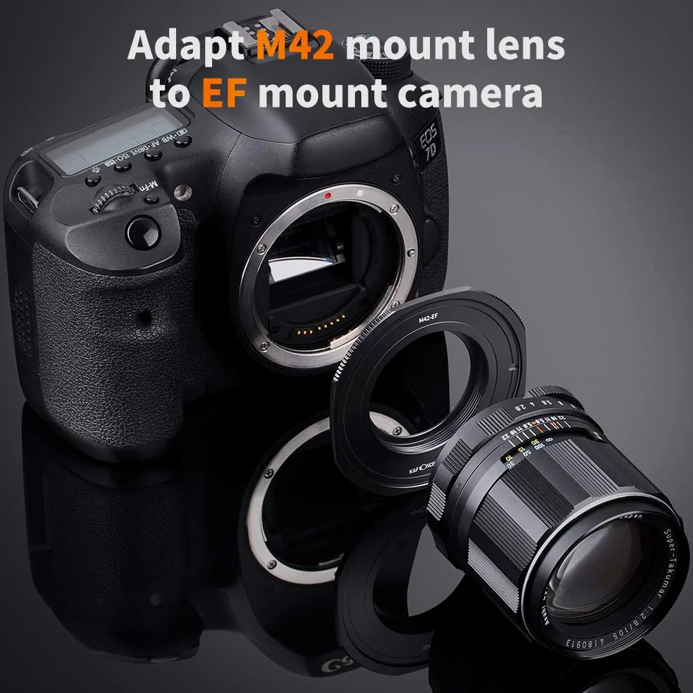 K&F CONCEPT Anello Adattatore per Obiettivo M42-EOS Adatto per Obiettivi M42 su Anelli Adattatore per Obiettivo Fotocamera Compatibile con Canon EOS DSLR