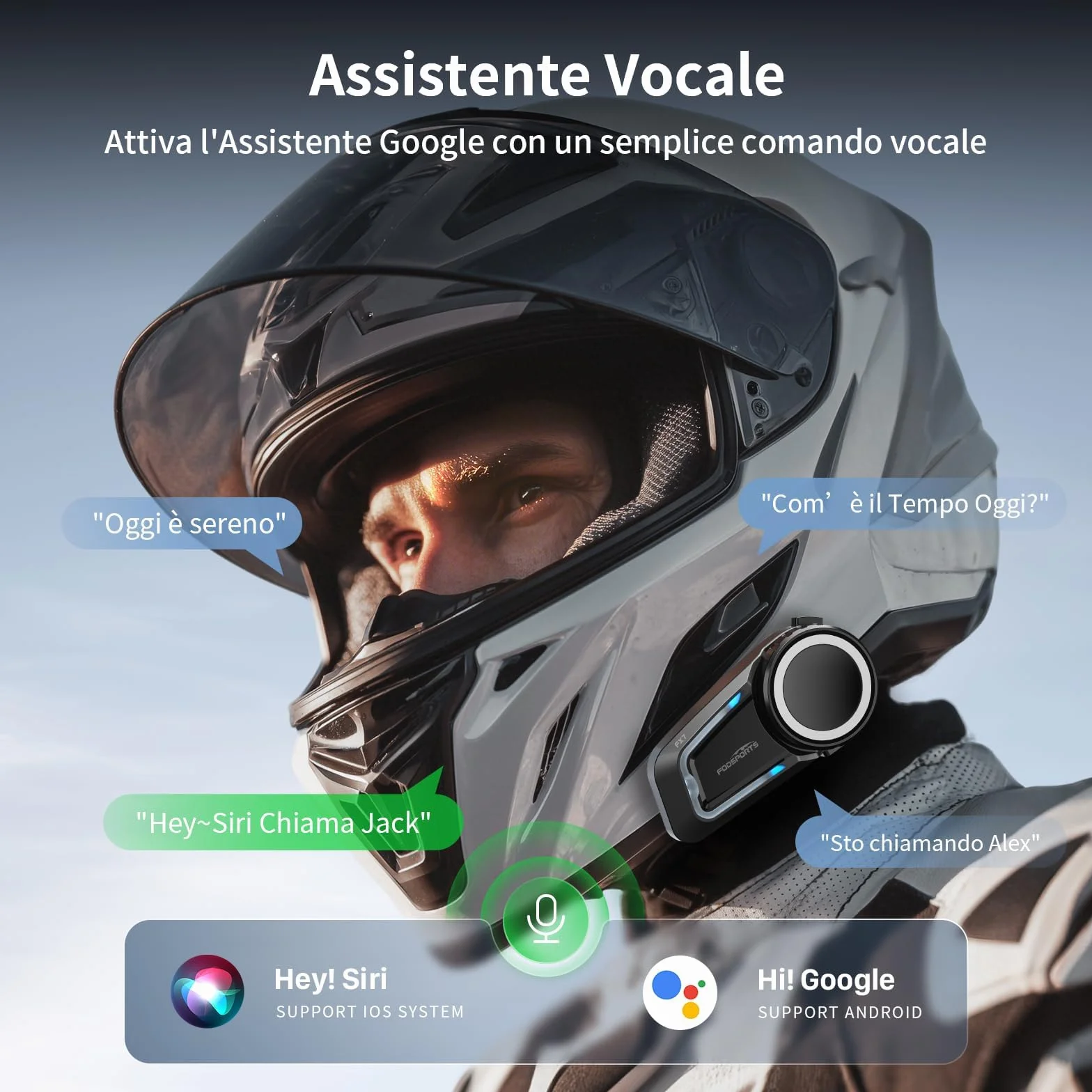 Fodsports FX7 10 - Utenti Mesh Interfono Moto Coppia | Condivisione Musicale, 2000m Interfono per Casco, Doppio Chip V5.4 Auricolari Moto con Multitasking Audio & FM