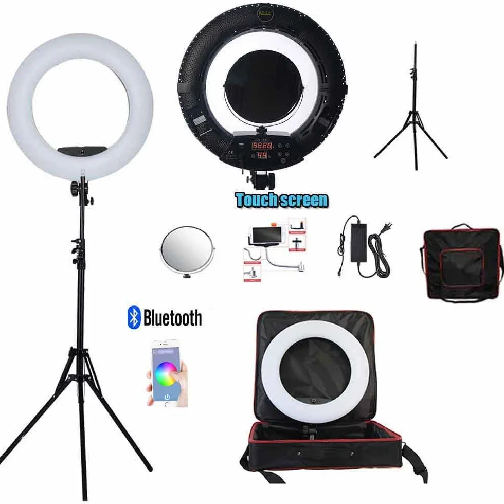 Kit luce anulare LED da 18 pollici 96W 2800K-9900K: controllo Bluetooth e lampada di controllo APP, con supporto per treppiede, per il trucco Illuminazione per studio video YouTube