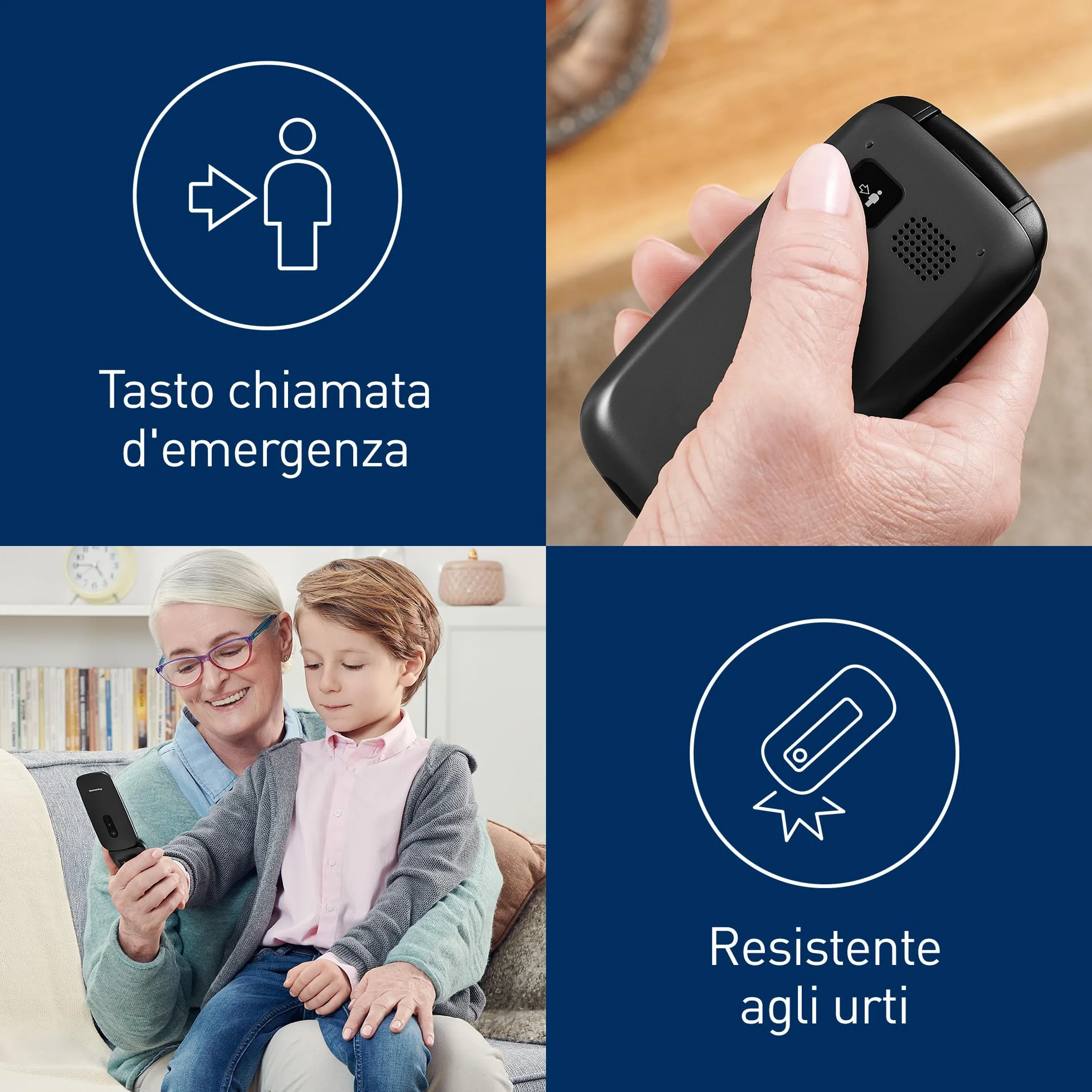 Panasonic KX-TU446EXB Telefono Cellulare Facile, Compatibile con Apparecchi Acustici, Ottimale per Anziani, Pulsanti Retroilluminati, 600 Ore di Autonomia, Ampio Display, Chiamata di Emergenza, Nero
