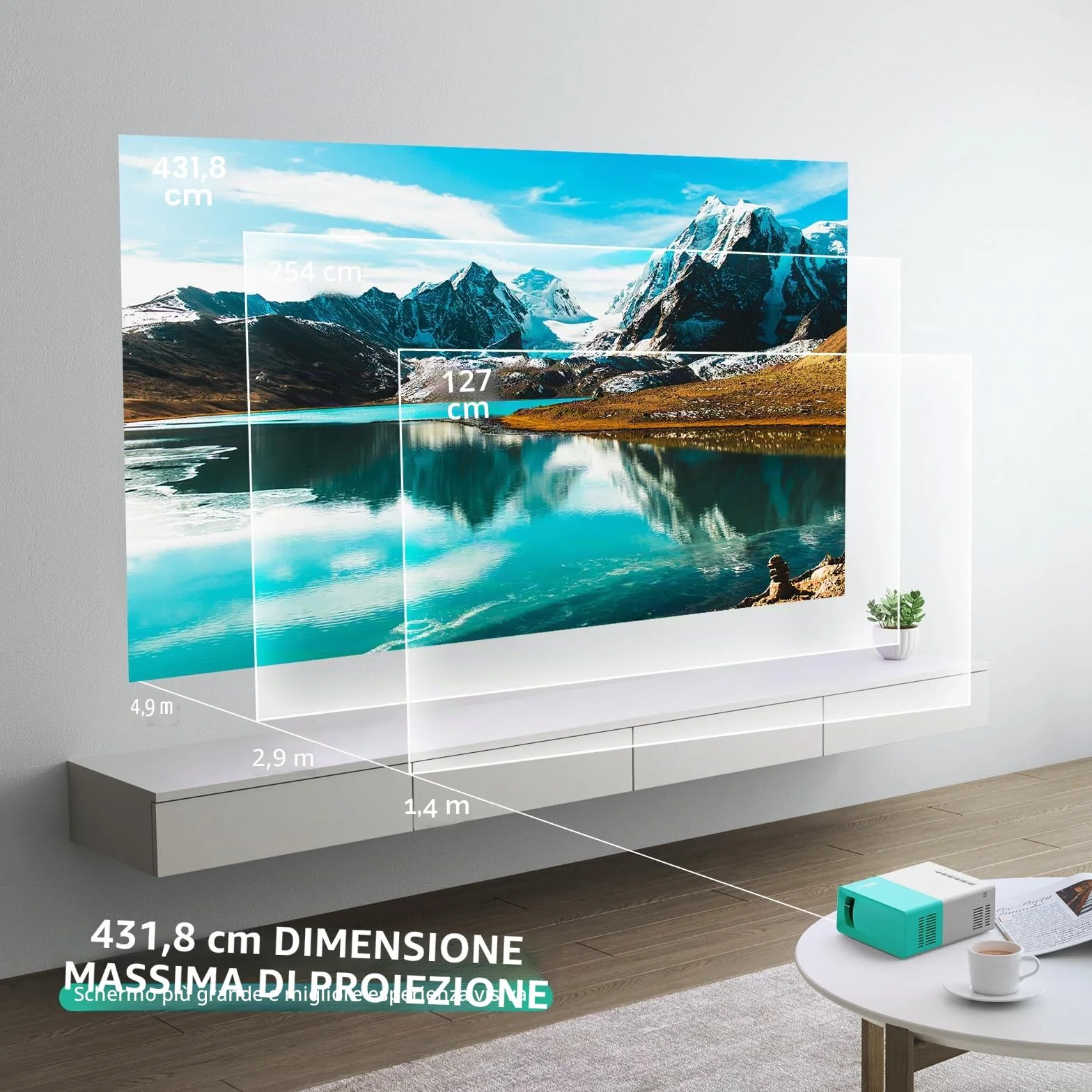 Mini Proiettore Portatile, wepvo WiFi Proiettore, Schermo del Telefono può Essere Specchiato al videoproiettori in Modalità WiFi, Proiettor LED per Home Theater con Interfacce USB HDMI (YG300Plus)