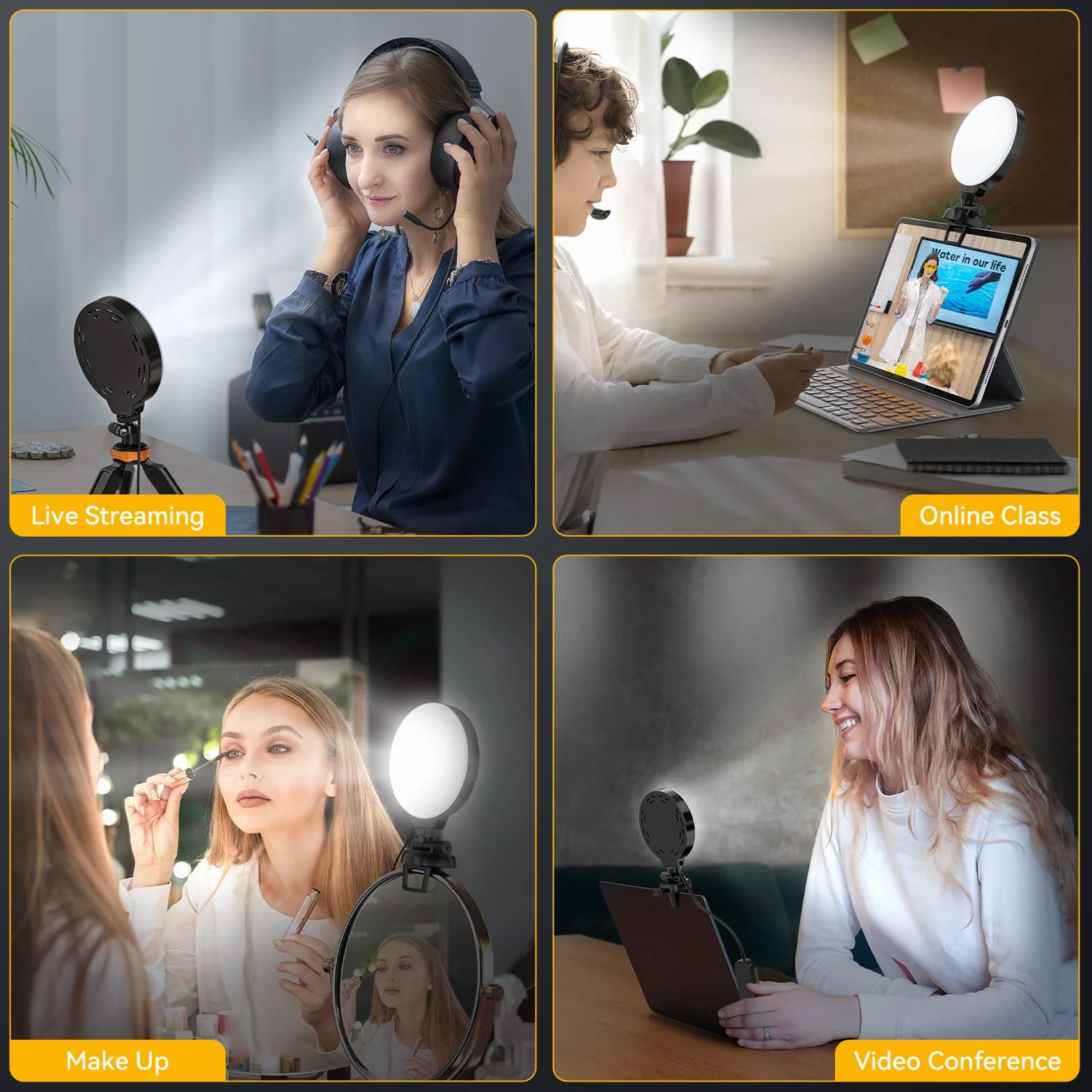 Luce per Videoconferenza Kits, KDD Ring Light con Clip sul Laptop del Monitor, Luce per Selfie con 3 Modalità e 10 Livelli Luce ad Anello per Webcam, Youtube, TikTok, Foto, Streaming Live