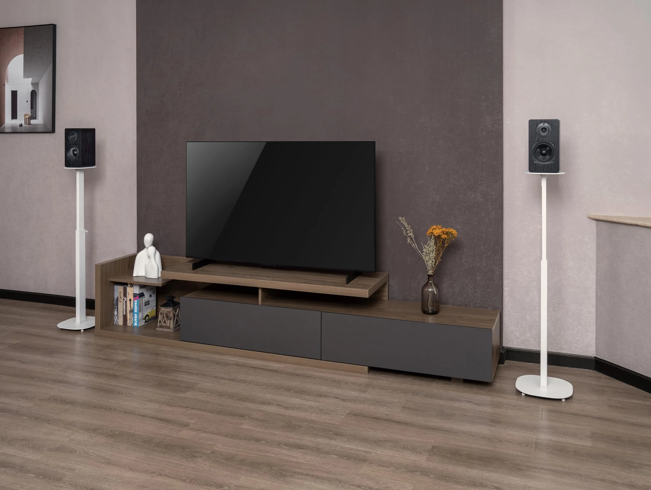 My Wall HS 23 WL - Supporto per altoparlante estensibile, supporto da pavimento, regolabile in altezza bianco 2 pezzi.