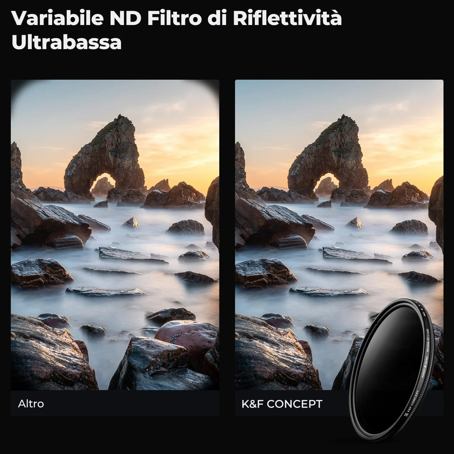 K&F CONCEPT Nano-Basic 58mm ND Filtro Variabile ND2-400 (1-9 Stops) Filtro ND Variabile in Vetro Ottico con 3 Pezzi di Panno per Pulizia