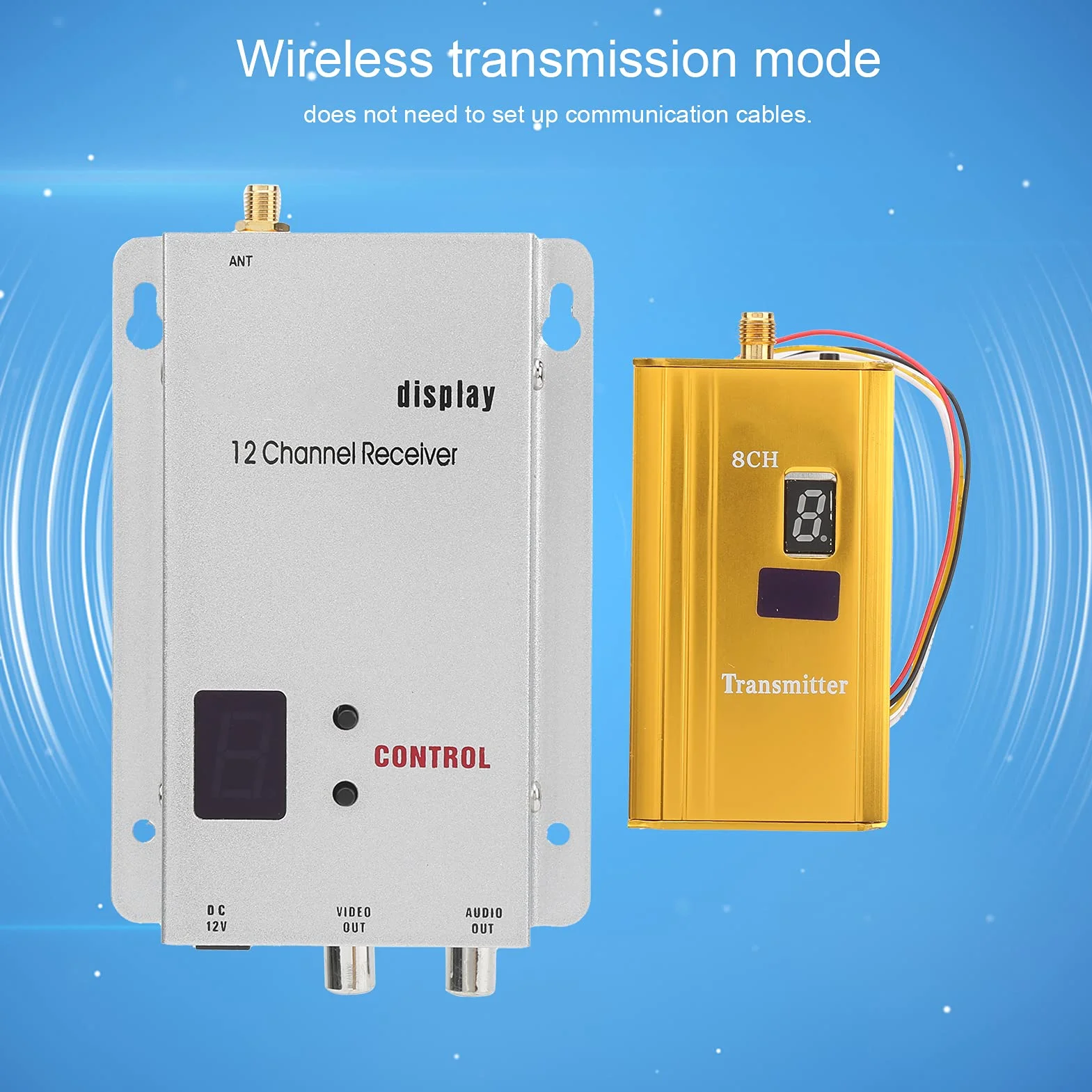 Ricevitore Trasmettitore Wireless 1.2G 1.5W, Trasmissione Sincrona Audio Video, Alta Sensibilità, Compatibile con Videocamera DVD VCR