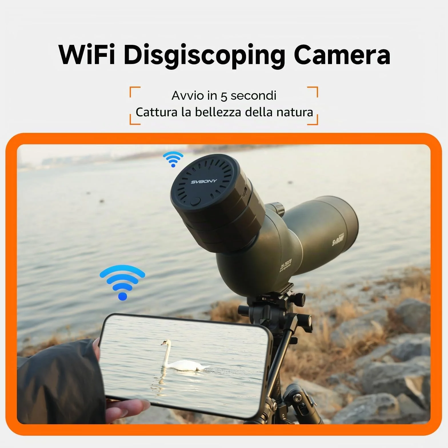 Svbony SC002 WIFI Telecamera per Cannocchiale, Telecamera Digiscoping Wireless HD 1080P con Zoom, Diametro Compatibile dell'oculare 37 mm-56 mm, Interfaccia Tipo-C con scheda TF da 32 GB