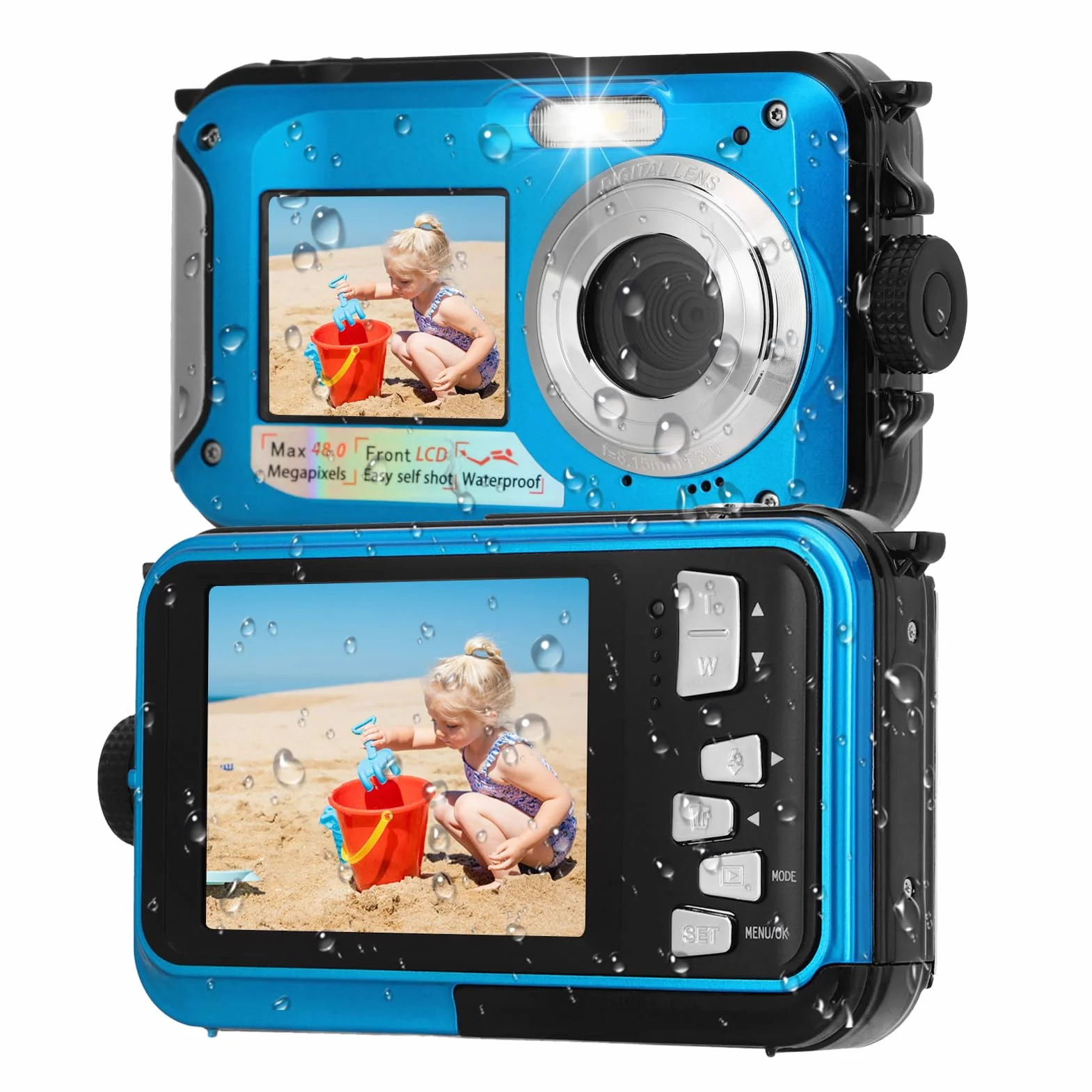 Fotocamera Subacquea, Fotocamera Subacquea da 11FT, Fotocamera Subacquea a Doppio Schermo Full HD 2.7K 48MP Autofocus Selfie con Cinghia Galleggiante, Fotocamera Subacquea con