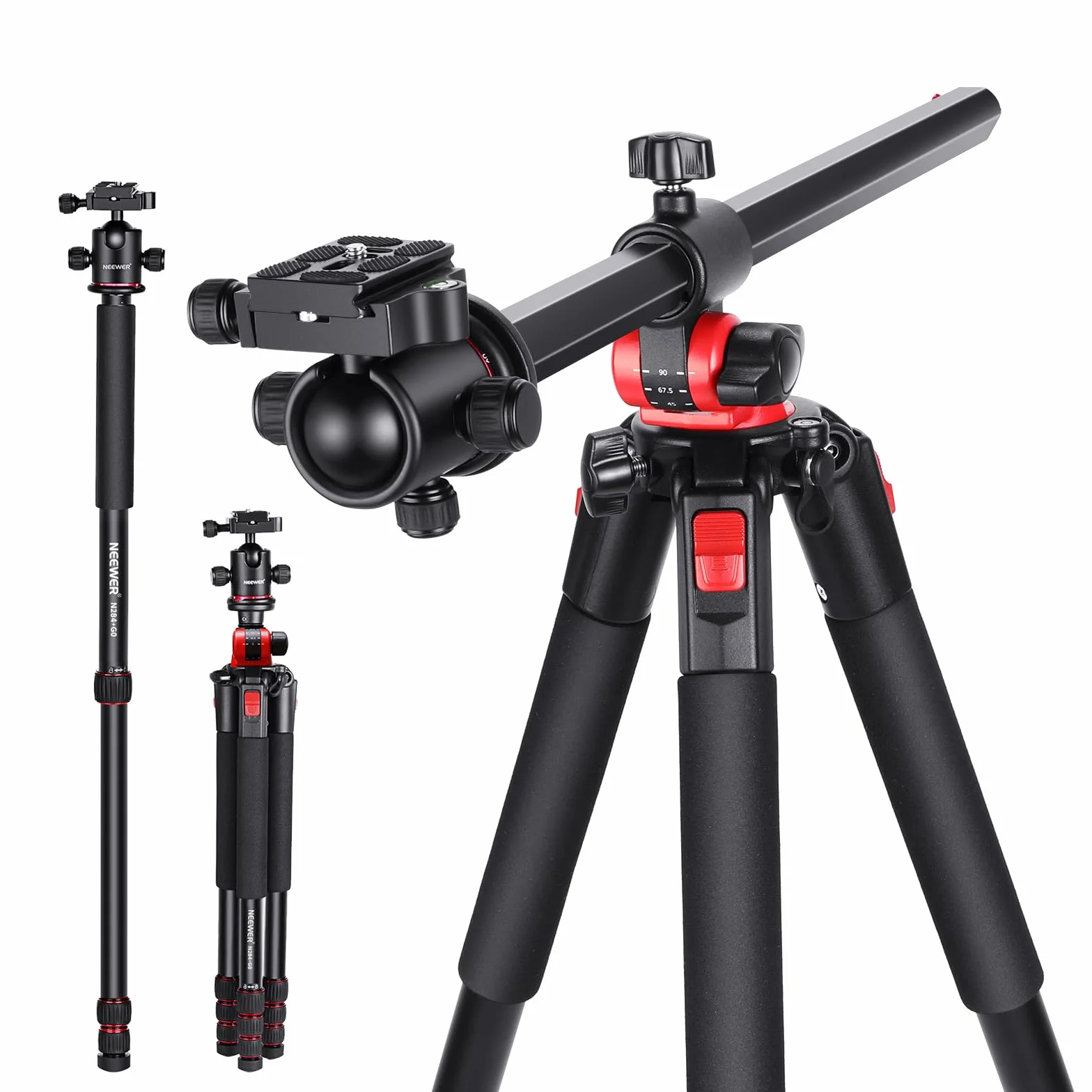 NEEWER 184cm Treppiede Monopiede per Fotocamera con Colonna Centrale e Testa a Sfera in Alluminio, Piastra QR Tipo Arca, Borsa, Treppiede Braccio Orizzontale per Fotocamera DSLR, Videocamera, Max 33lb