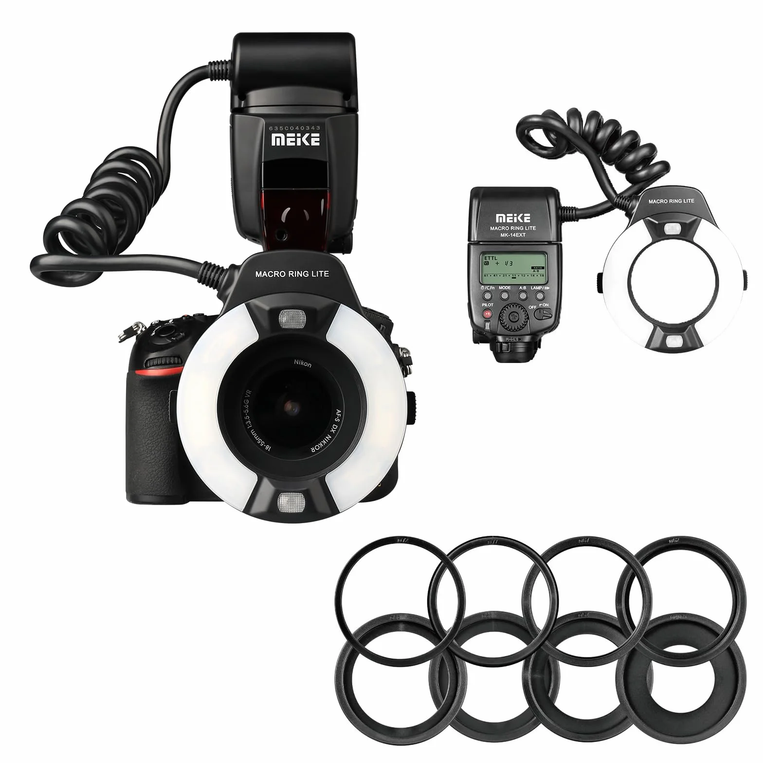 MEKE MK-14EXT-N I-TTL Macro Ring Flash Compatible with Nikon D7100 D7000 D5200 D5100 D5000 D3200 D3100 D90 D300S D600 with LED AF Assist Lamp