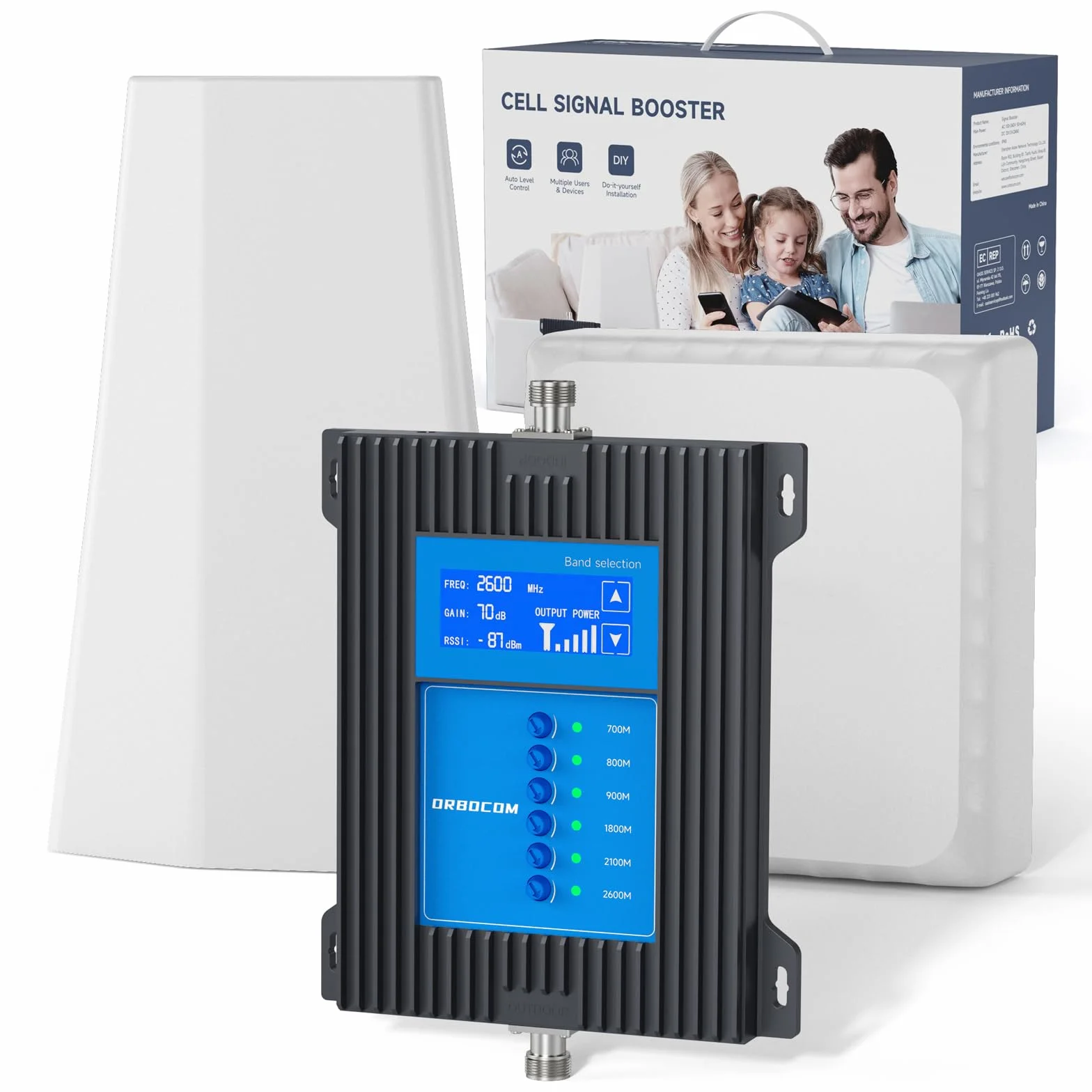 5G 4G LTE Amplificatore Segnale Cellulare Banda 28/20/8/3/1/7 Ripetitore GSM di 70 dB Ripetitore Segnale Cellulare Supporta Tutti Gli Operatori, Con Schermo LCD ad Alta Definizione