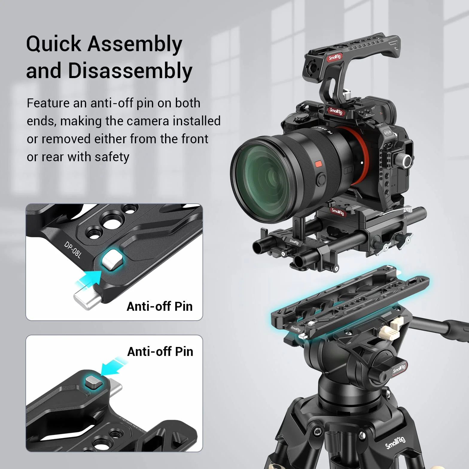 SMALLRIG Piastra a Coda di Rondine Leggera da 8" per ARRI Standard con Carico Massimo 20 kg, con Design di Sicurezza per Kit di Fissaggio, Piastra di Base, Piatto di Formaggio o Veicolo - 3770