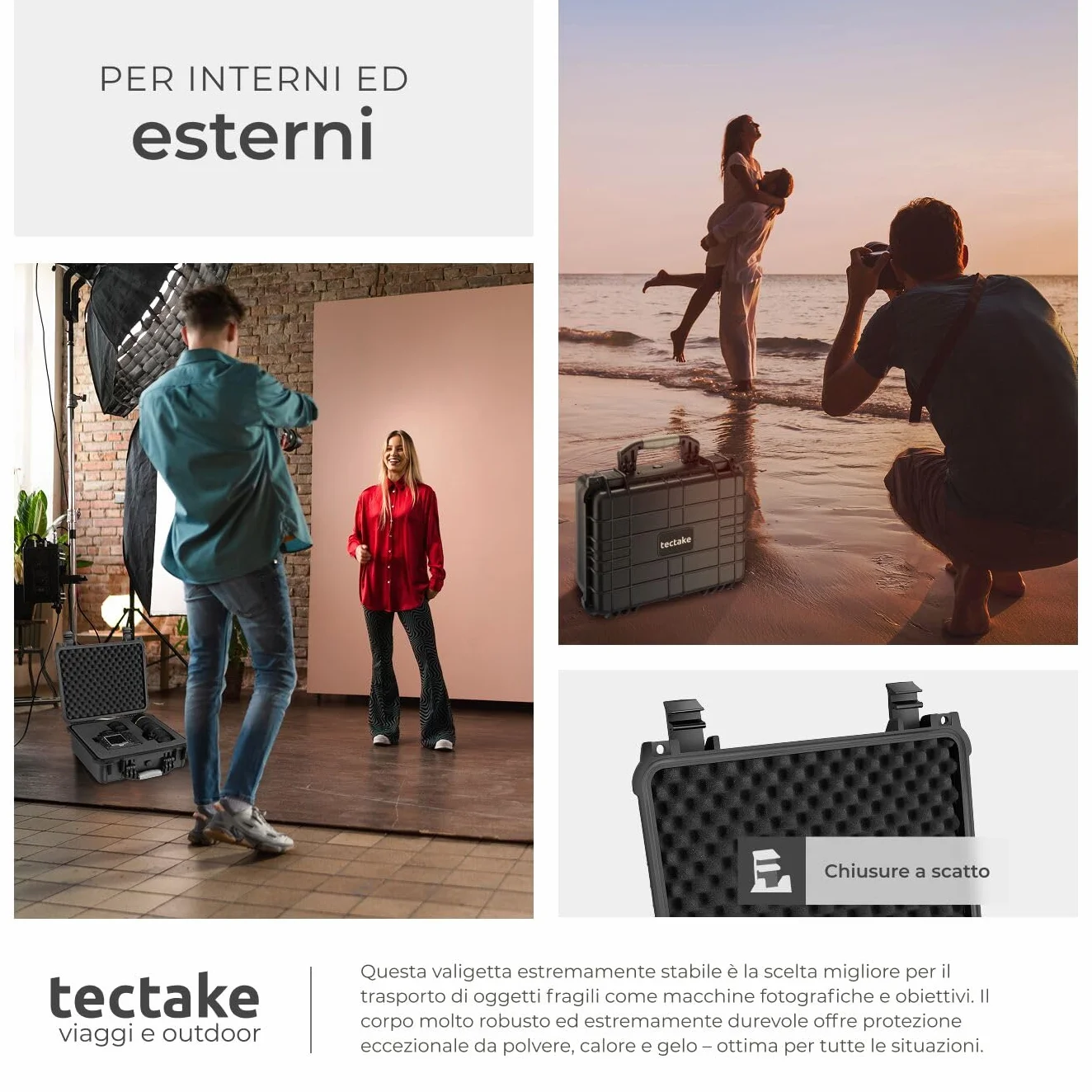 tectake® Valigetta Universale per Fotocamera, Custodia Macchina Fotografica, Leggera, Robusta, Porta Macchina Fotografica, Valigetta Impermeabile Rigida, IP55 - dimensioni interne 37,5x27x15,5 cm