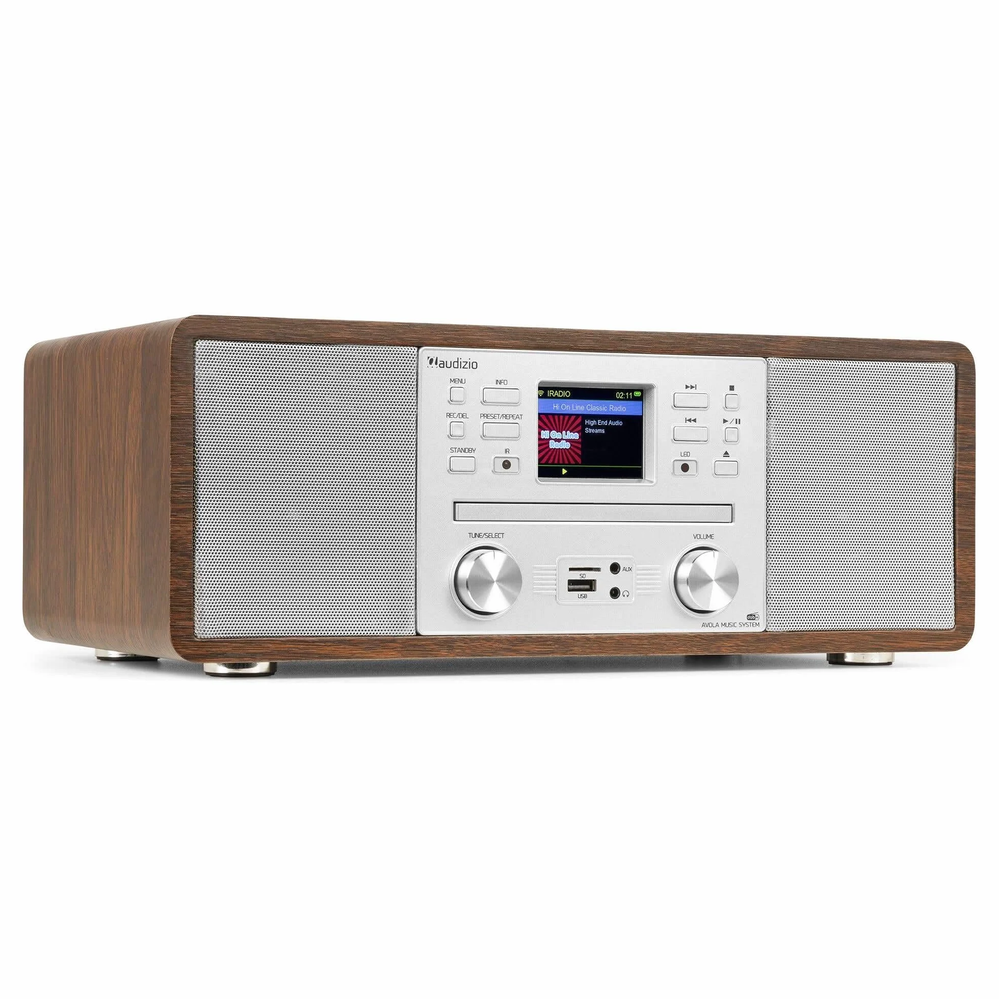 Audizio Avola Radio DAB+ Internetradio z czytnikiem CD Bluetooth WLAN FM Srebrny Brązowy