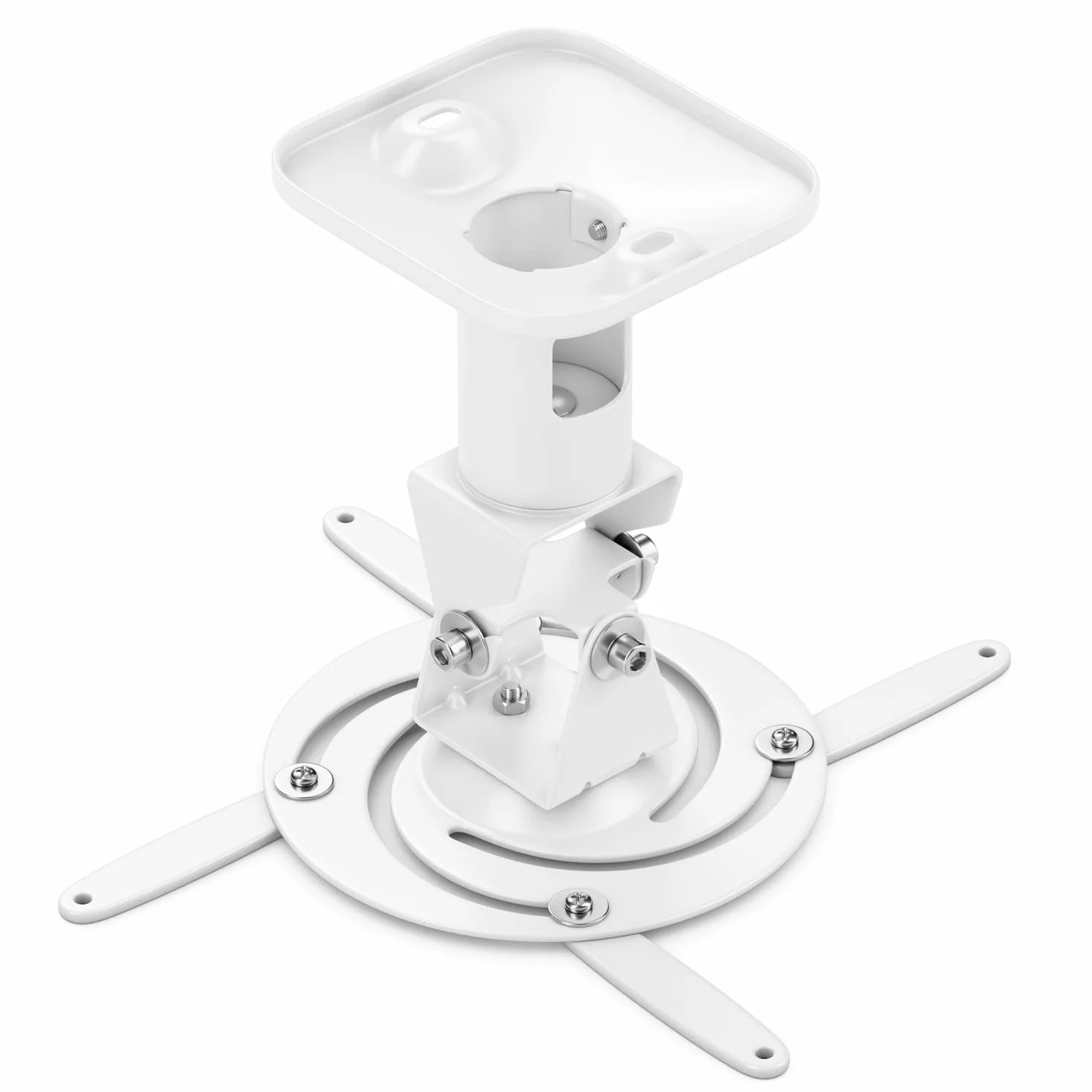 deleyCON Universal Beamer Supporto per Proiettore a Soffitto +-25° Inclinabile 360° Orientabile Resistente Fino a 15kg Supporto a Soffitto 215mm - Bianco