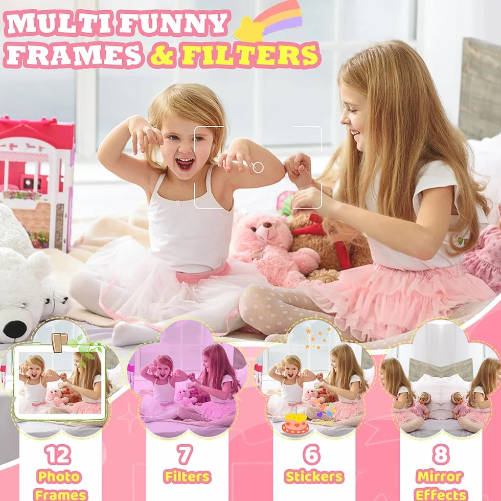 CNAPXAIA Macchina Fotografica Bambini Istantanea, 2,4" 1080P Fotocamera Digitale Bambini con 32 GB Scheda e 3 Rotoli di Carta da Stampa, Rosa