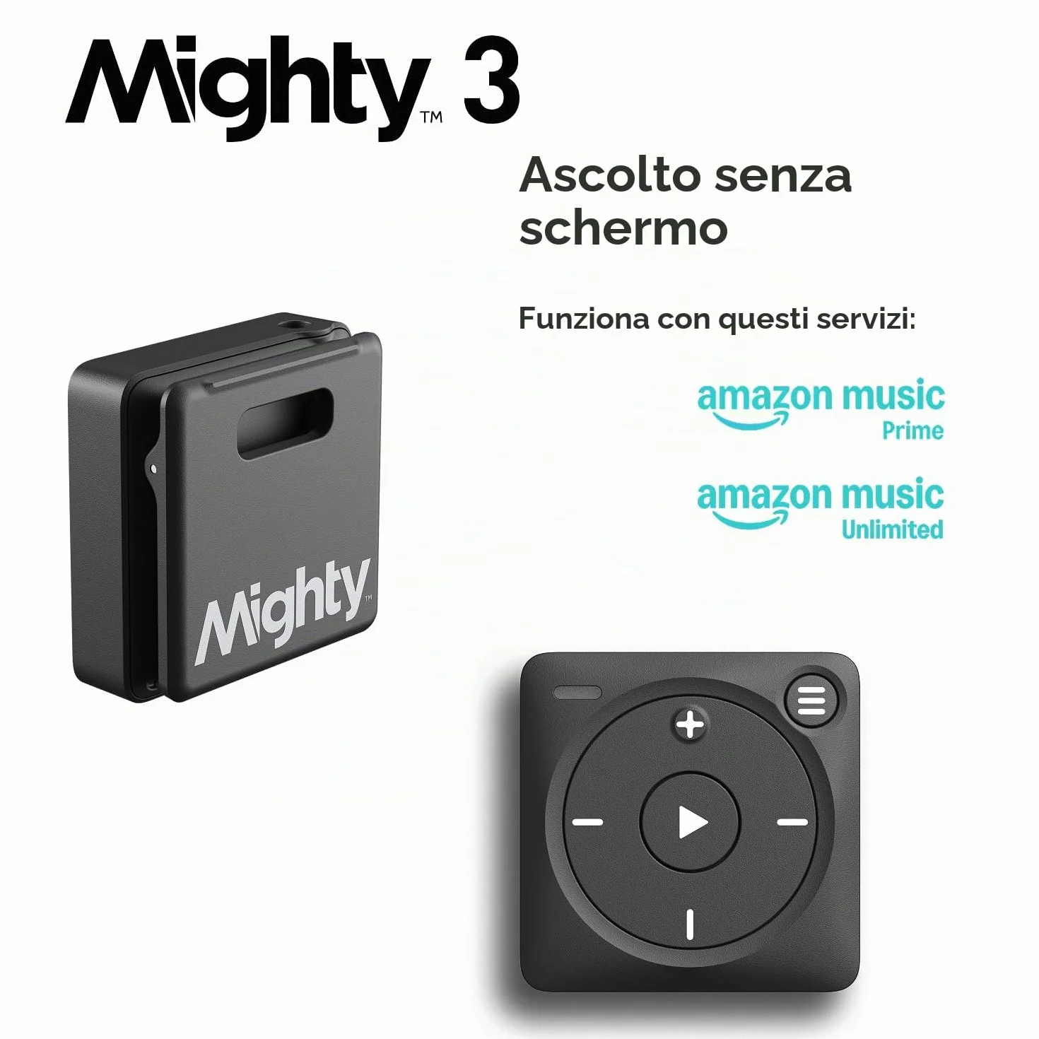 Mighty 3 Amazon Music Player – Musica offline senza schermo per bambini e fitness, cuffie Bluetooth e con filo, non è necessario telefono o Wi-Fi per la riproduzione - Nero