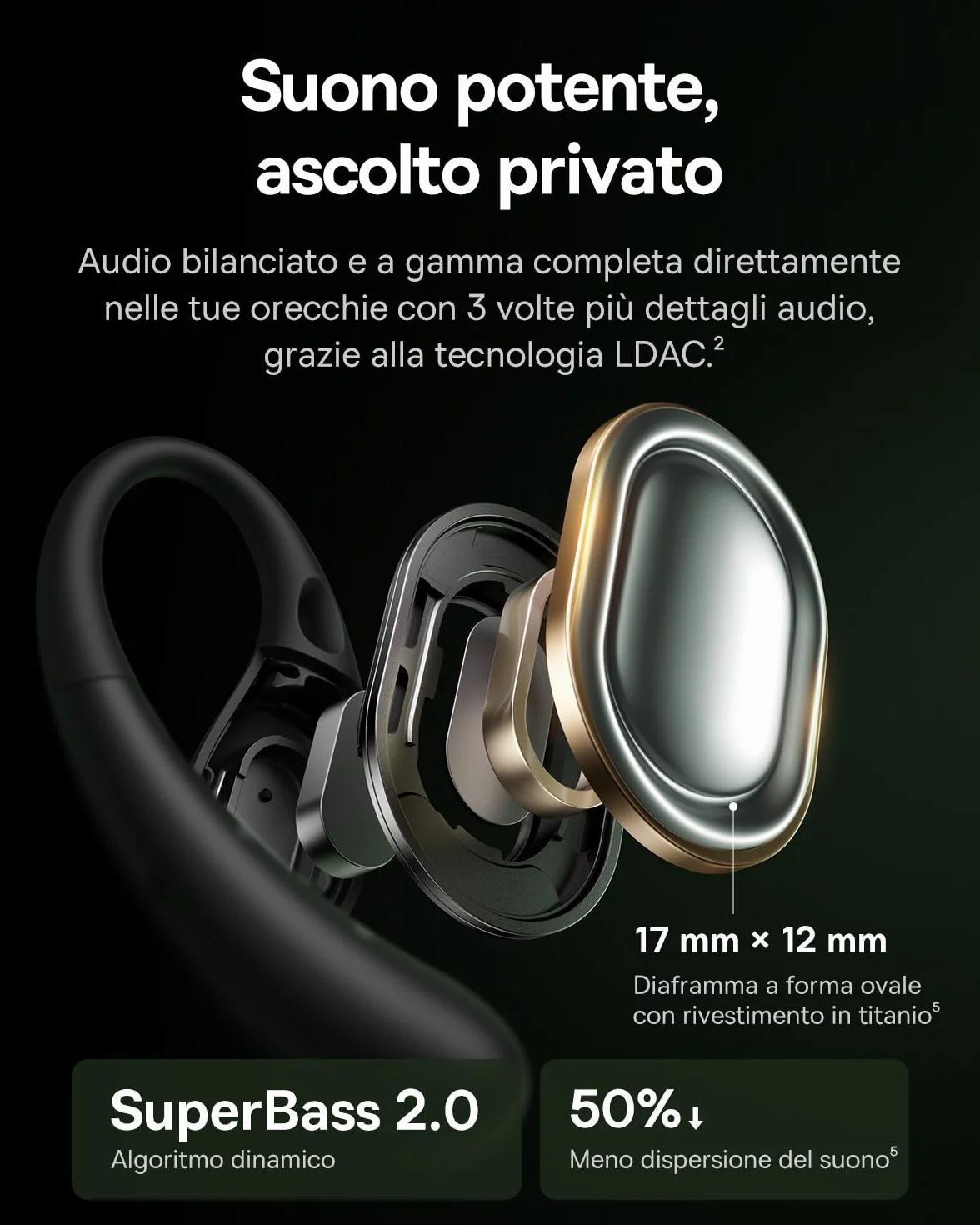 Baseus Eli Sport2 Open Ear Cuffie, Cuffie Sportive Open Ear con Curva di Comfort a S, 45H di Autonomia, SuperBass 2.0, IPX7, Bluetooth 6.0, Chiamate Chiare con 4 Microfoni AI