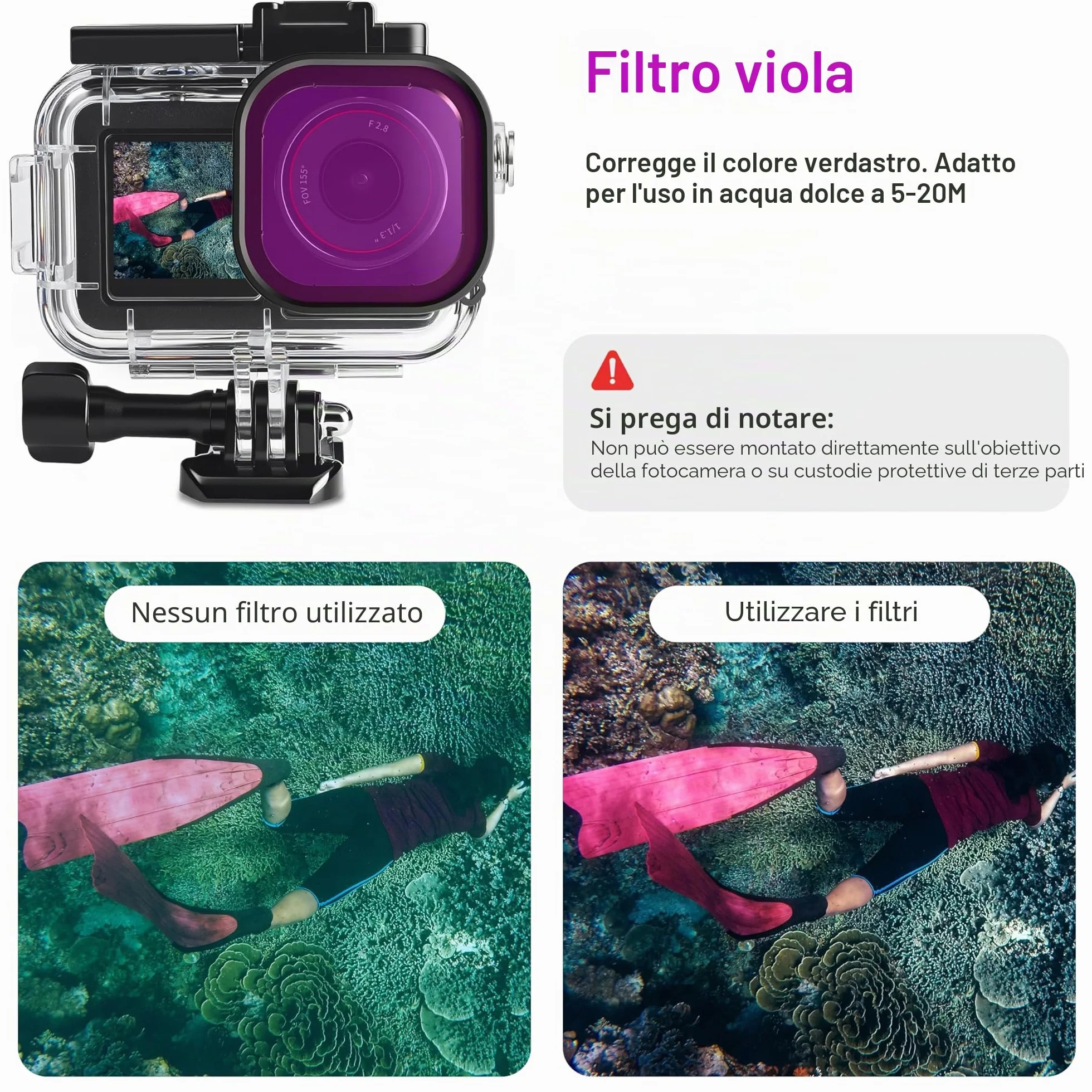 FitStill Custodia impermeabile da 50 m, 3 filtri e impugnatura galleggiante, compatibile con DJI Osmo Action 5 Pro, 4, 3, snorkeling, surf, wakeboard, kit di accessori