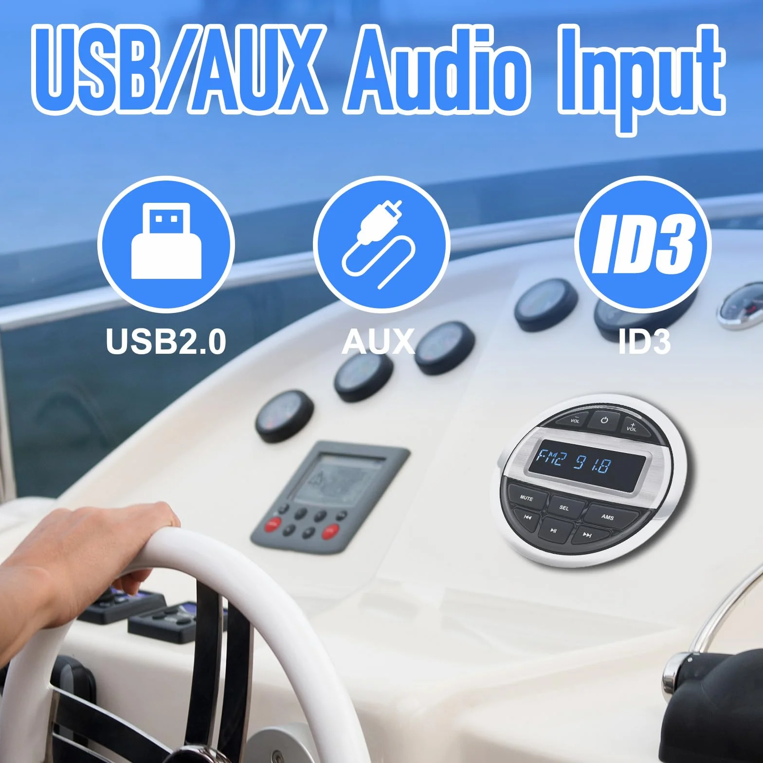 Geloo Marine Radio Stereo Lettore MP3, Barca Marina FM/Am Radio Ricevitore Impermeabile per Marine Yacht, Stereo Barche Camper LKW SUV