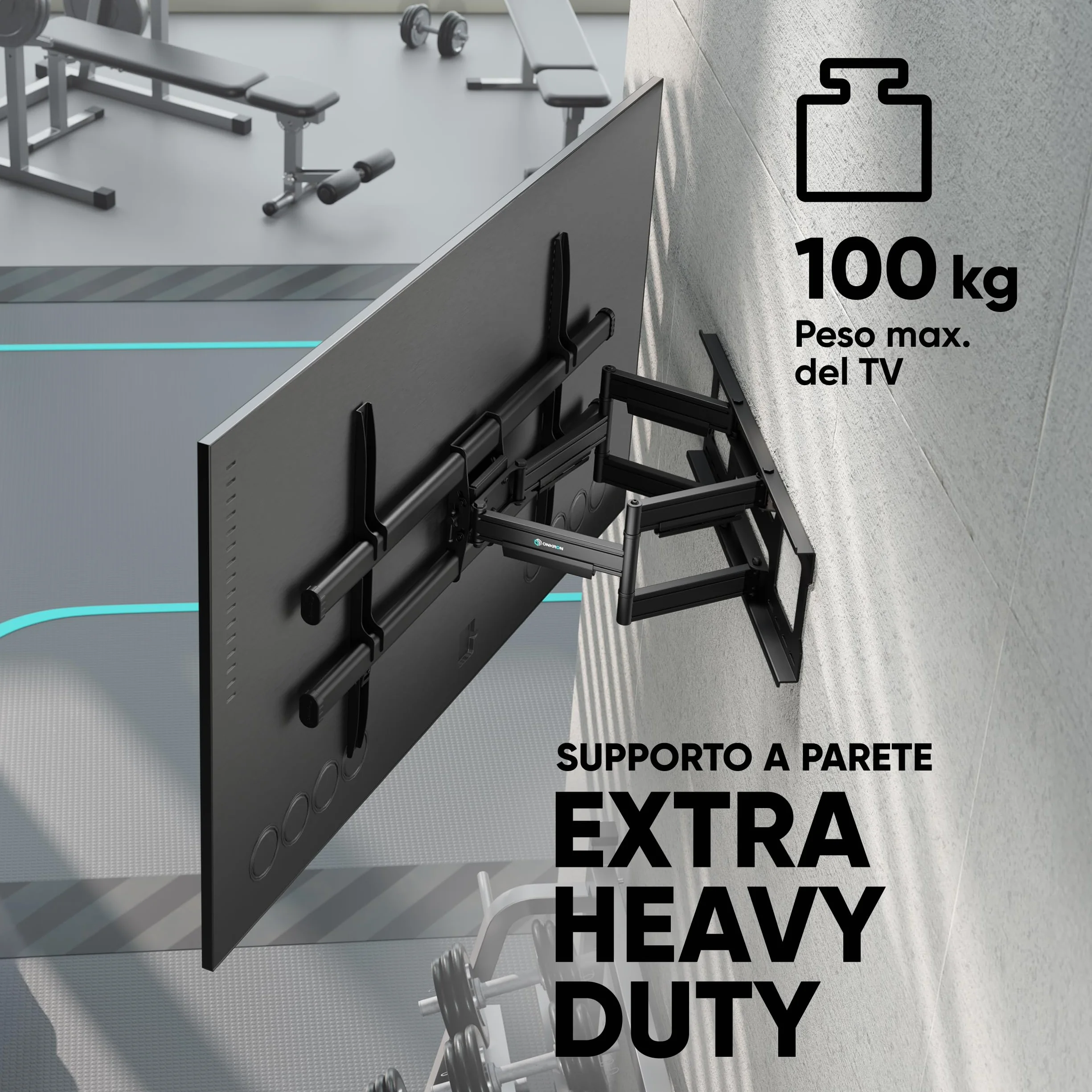 ONKRON Supporto TV Parete 42-120 Pollici fino a 100 kg, VESA 200x100-1000x600 mm, Staffa TV Girevole e Inclinabile, Braccio Porta Televisore Estensibile per Schermi di Grandi Dimensioni, Nero, M10-B