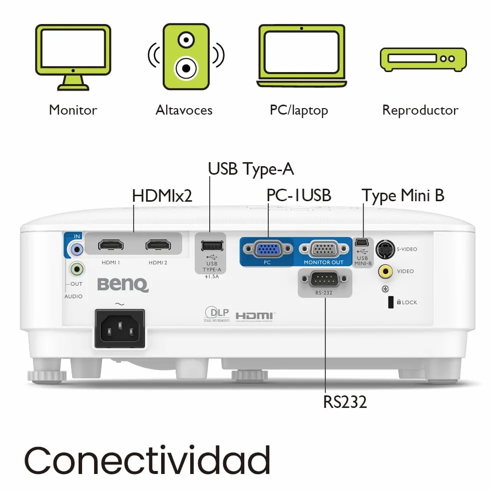 Proiettore BenQ MH560 1080P, DLP, 3800 Lumen Alta Luminosità, Rapporto di Contrasto Alto 20000:1, Doppio HDMI, VGA, Correzione trapezoidale Automatica, Configurazione Semplice, Tecnologia SmartEco