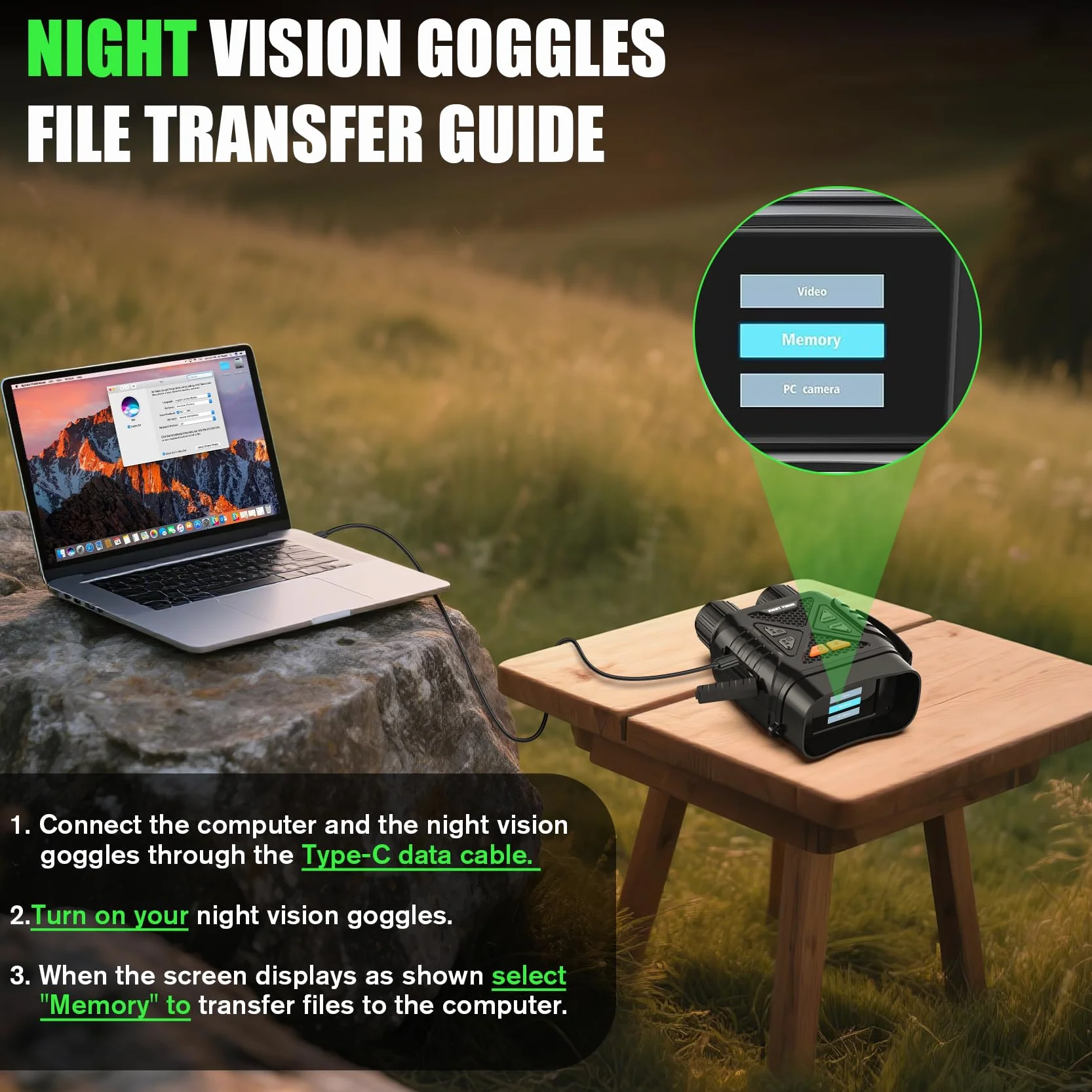 GlobalCrown Visore Notturno binocolo visione notturna,Binocolo infrarossi con zoom 10x e scheda 32GB per foto e video,Cannocchiale per l'osservazione della fauna selvatica,caccia e pesca notturna