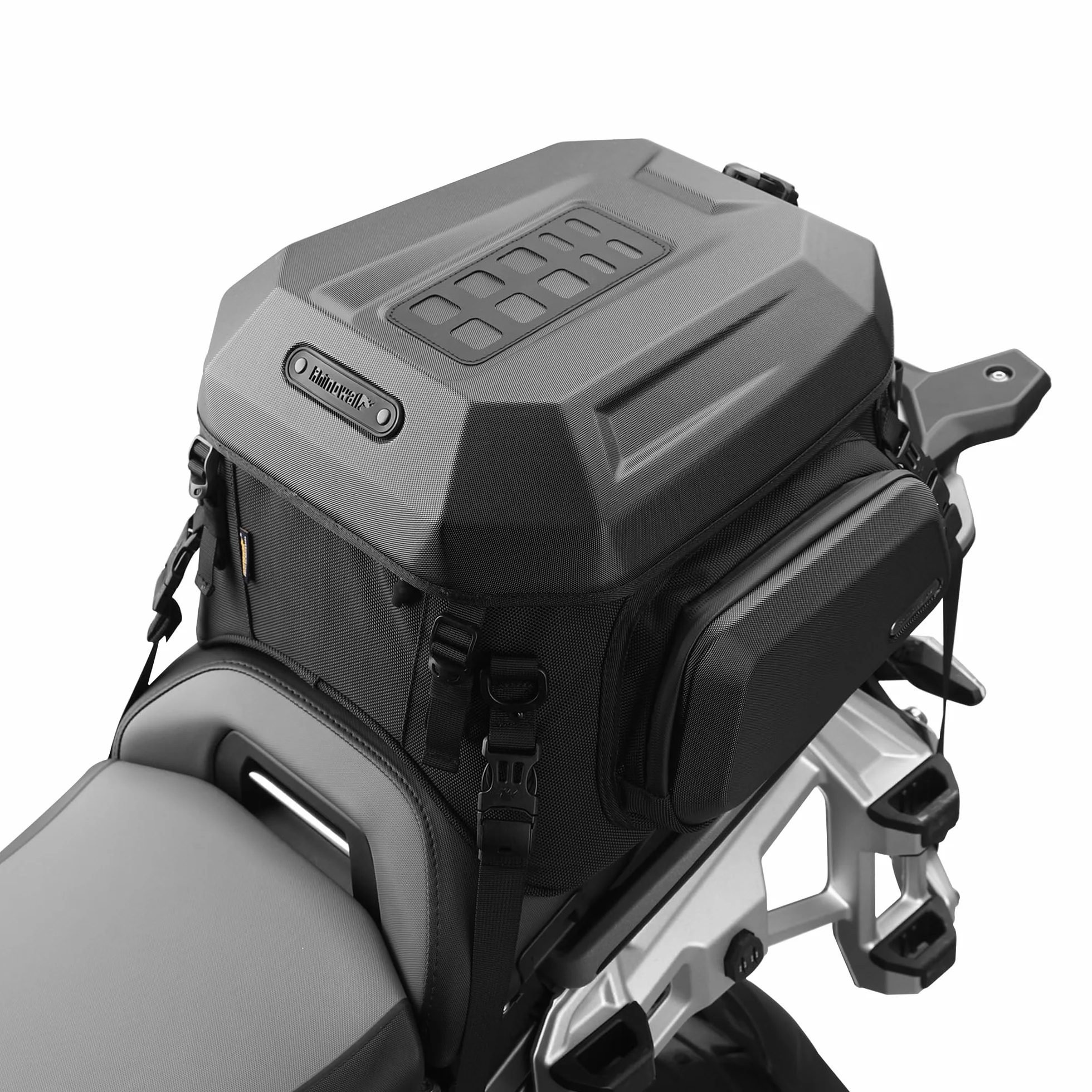 Rhinowalk - Borsa da moto per sella posteriore, borsa da viaggio espandibile per casco da moto, 23L-35L, impermeabile per ogni tempo/bagagliaio/portapacchi con cinghie per sissy bar - Nero opaco